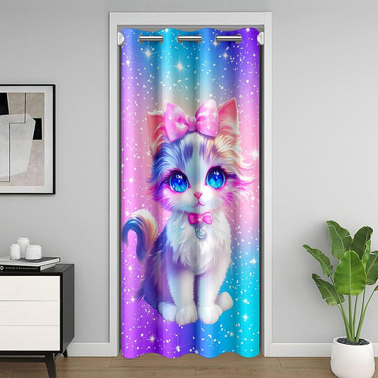Feelyou Cat Door Curtain for Doorway Privacy Cute Kitten Closet Cover for Bedroom Living Room Glitter Rainbow Room Divider Curtain 34" x 80" Cats Print Darkening Blackout Home Decor