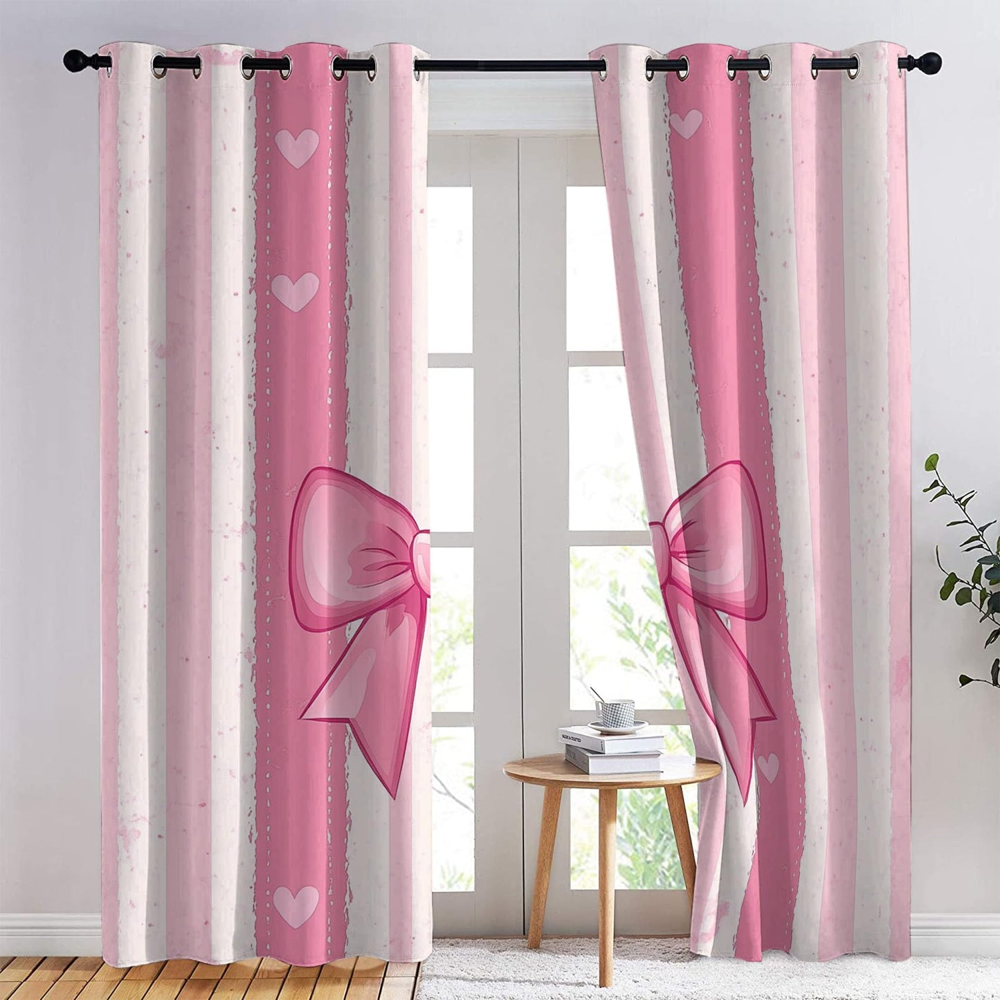 Fizzenobia Pink Bow Blackout Curtains for Bedroom Living Room, Thermal Insulated Room Darkening Grommet Drapes, Girls Bowknot Window Curtains & Home Decor, 54 Inch Curtains 2 Panel Set