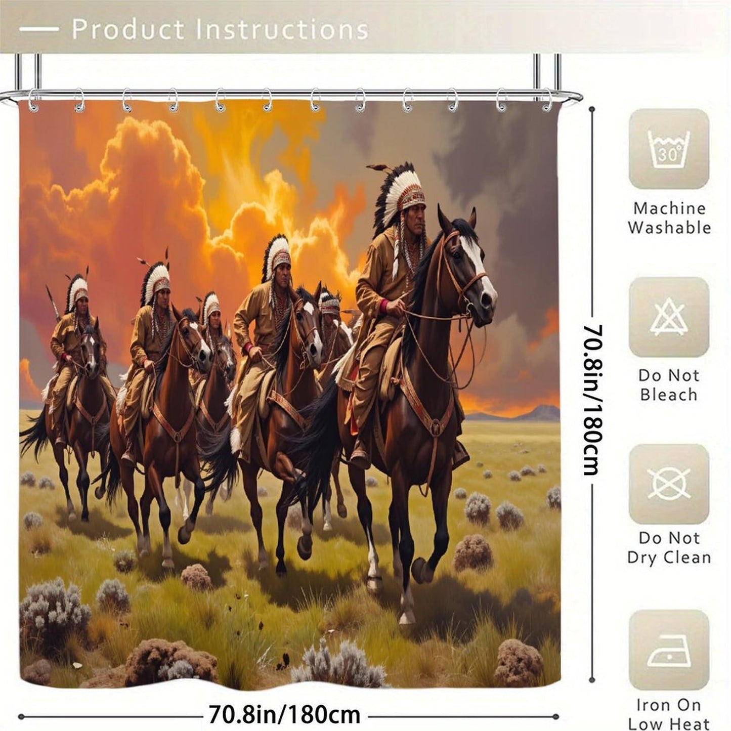 DGOGNFDNG Native American Horseback Riders Shower Curtain 71x71 Inches Waterproof and Bright Fabric Shower Curtains Bathroom Toilet Accessories Decor