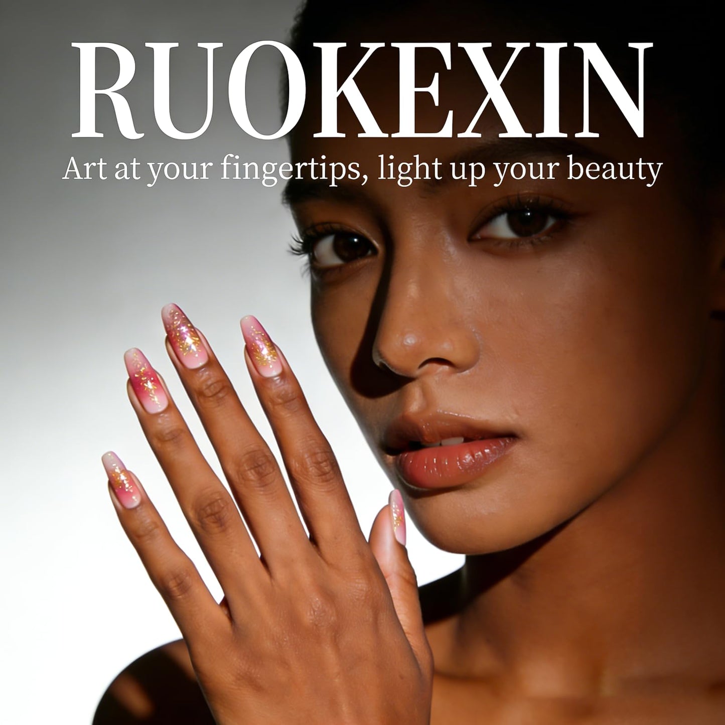 RUOKEXIN Medium Length Press on Nails Square Fake Nails Black Silver Chrome False Nails Full Cover Nail Press ons Sparkly Artificial Nails for Women 24Pcs