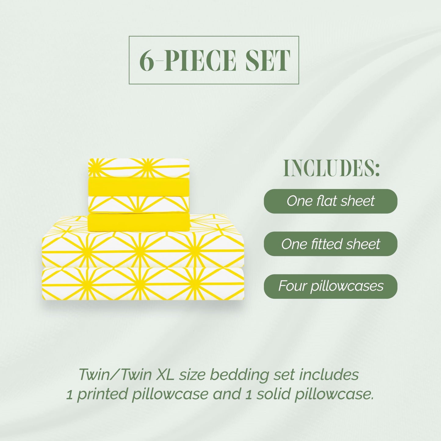 Elegant Comfort Luxury Soft 6-Piece Cube Geometric Pattern Sheet Set - 1500 Premium Quality Microfiber - Wrinkle and Fade Resistant Coziest Bedding Set, All Around Elastic Fitted Sheet, Full, Yellow