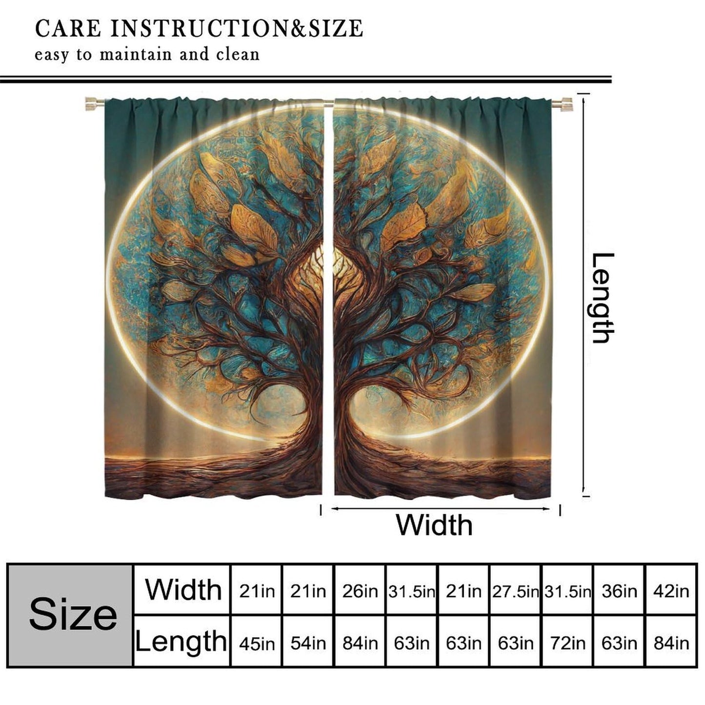 HZOHNAGO Tree of Life Curtains Retro Vibrant Forest Golden Tree Pattern Decor Print Rod Pocket Window Drapes for Bedroom Living Room 42x45in