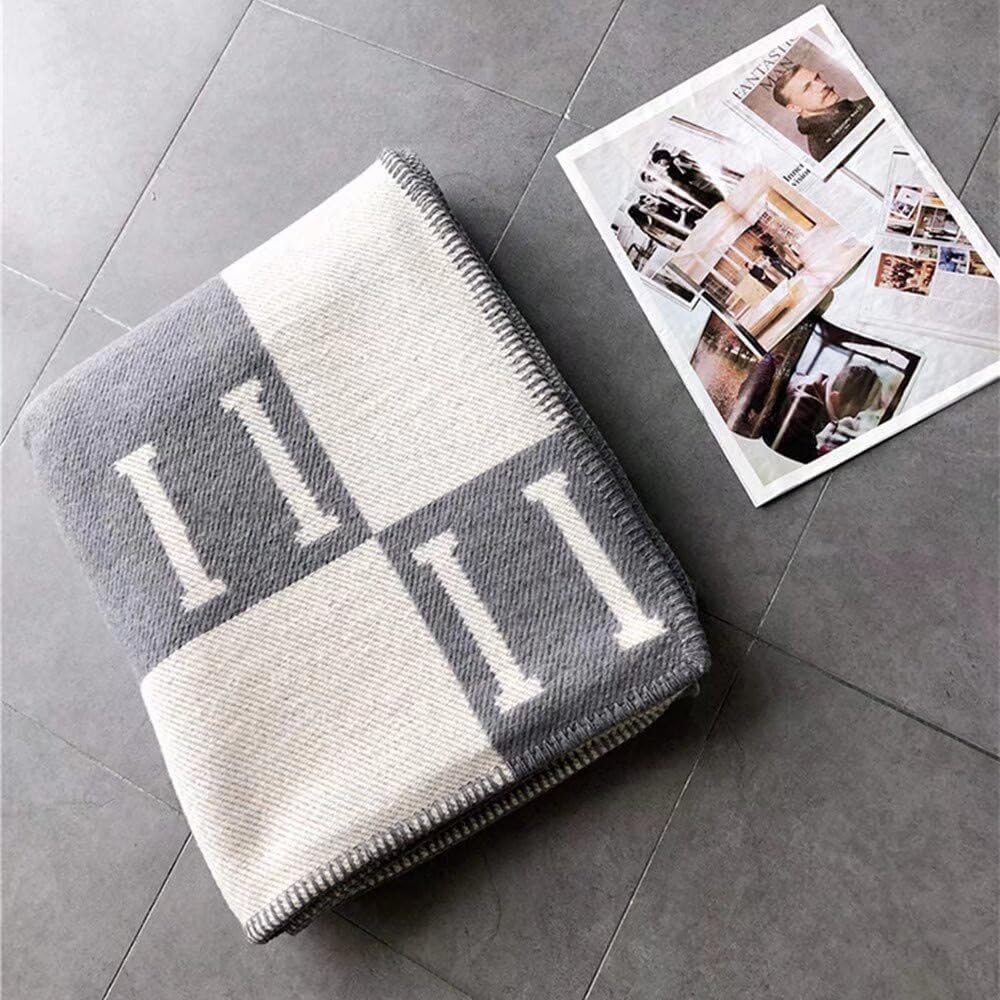 H Blanket Soft Cashmere Fleece Plaid Throw Blanket, All Season Knitted Shawl for Sofa Couch Car Camping, for Women Men, Grey