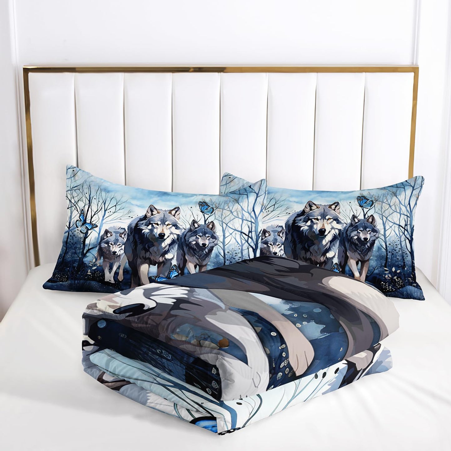 AILONEN Wolf Comforter Set - Twin Size, Tie Dye Wolf Quilt with 2 Pillowcases, 3 Pieces Safari Wolves Print Set