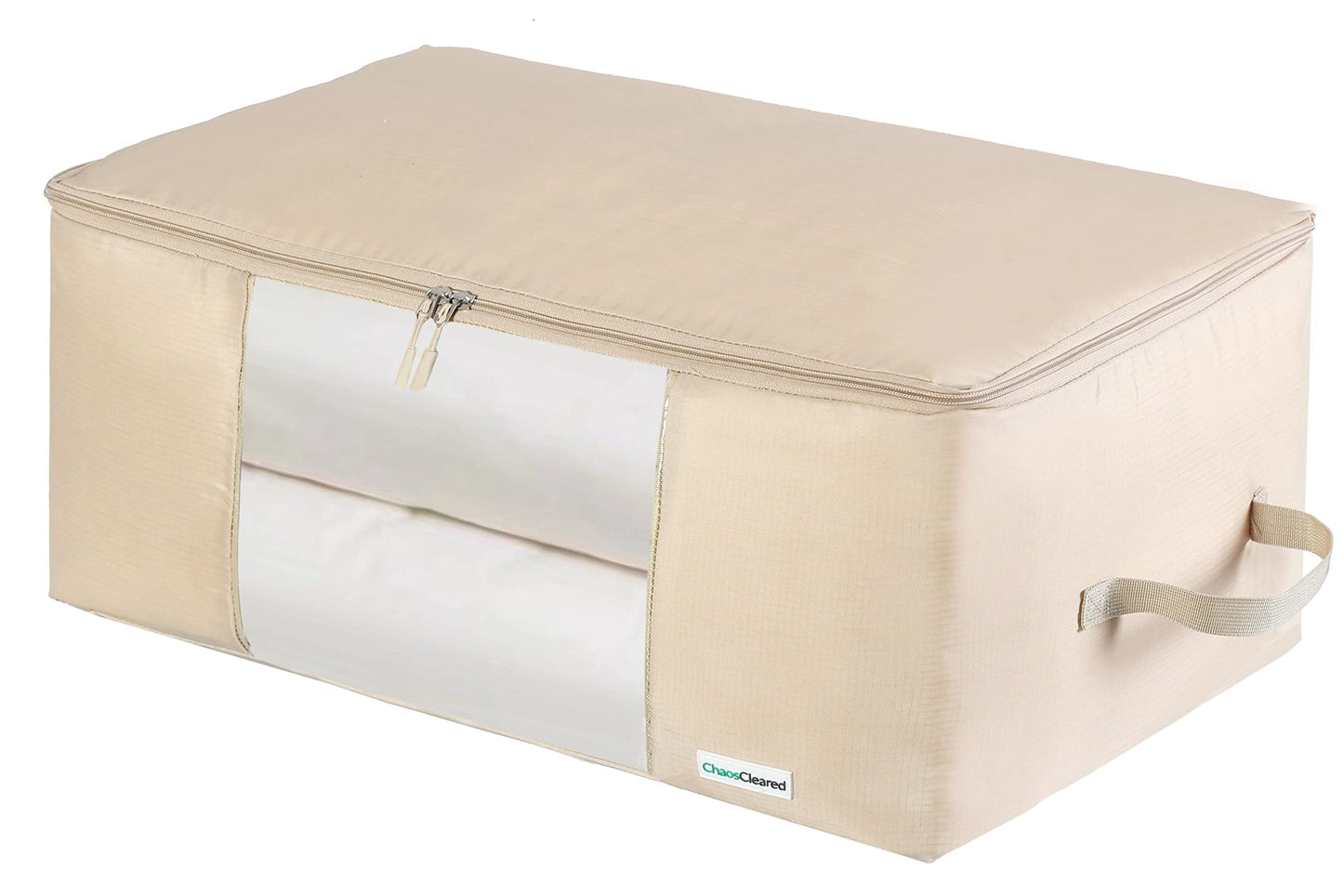 Comforter Storage Bag - Folding Organizer bag for King/Queen Comforters, Pillows, Blankets, Bedding/Quilt, Blanket, Duvet, Large Collapsible Organizers, 24"x14"x11" (Beige, 1-Pack)