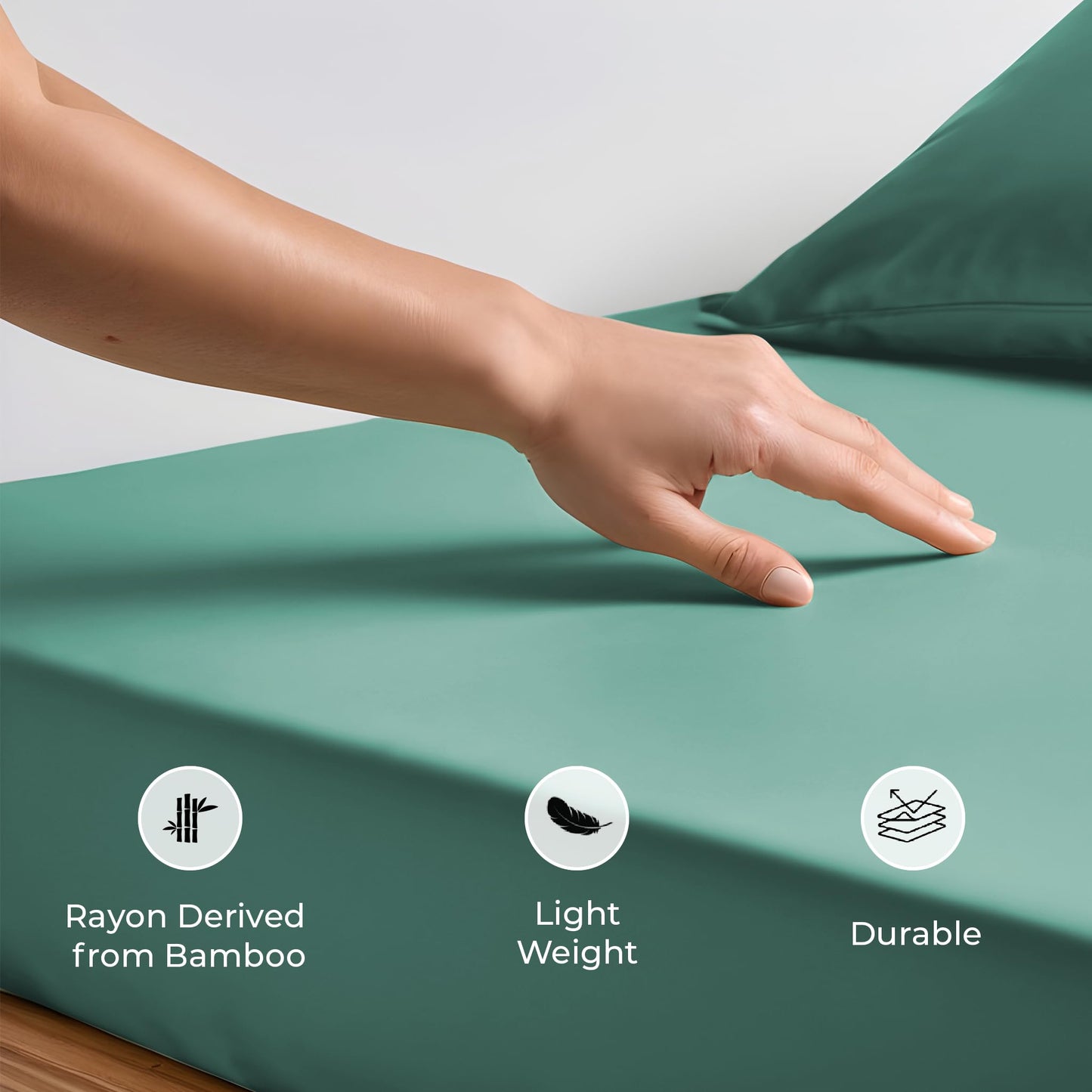 LINENWALAS Fitted Sheet Only Viscose Derived from Bamboo, Bottom Sheet for King Size Bed – 16” Deep Pocket, All Around Snug Fit – Cooling, Breathable, Soft, Hypoallergenic (Aqua, King)