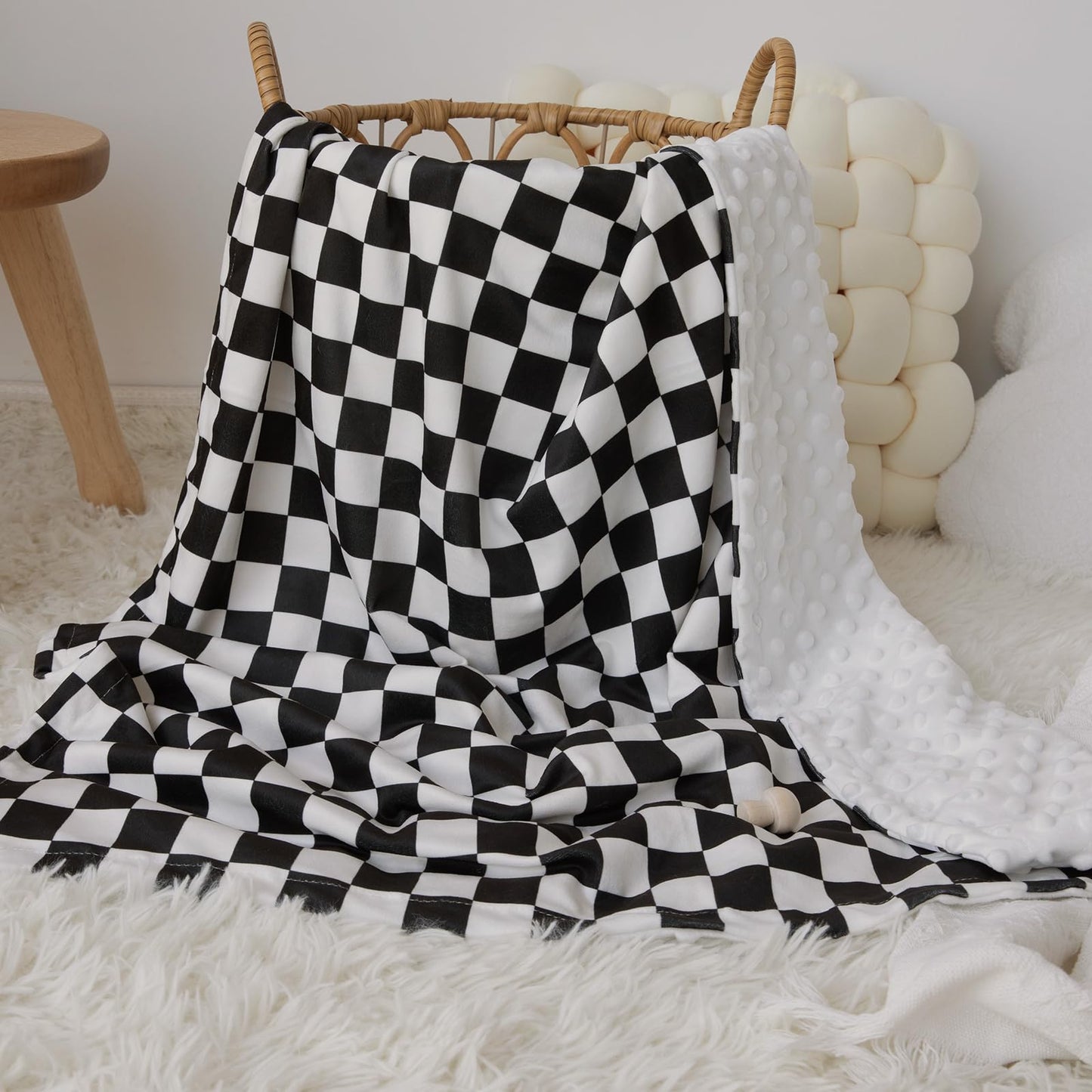 CIVARUA KIDS Checkered Baby Blankets for Boys, Comfy Durable Blanket with Double Layer Dotted Backing Checkerboard Grid Chessboard Gingham Bed Blankets for Newborn Infants Black, 30x40 Inches
