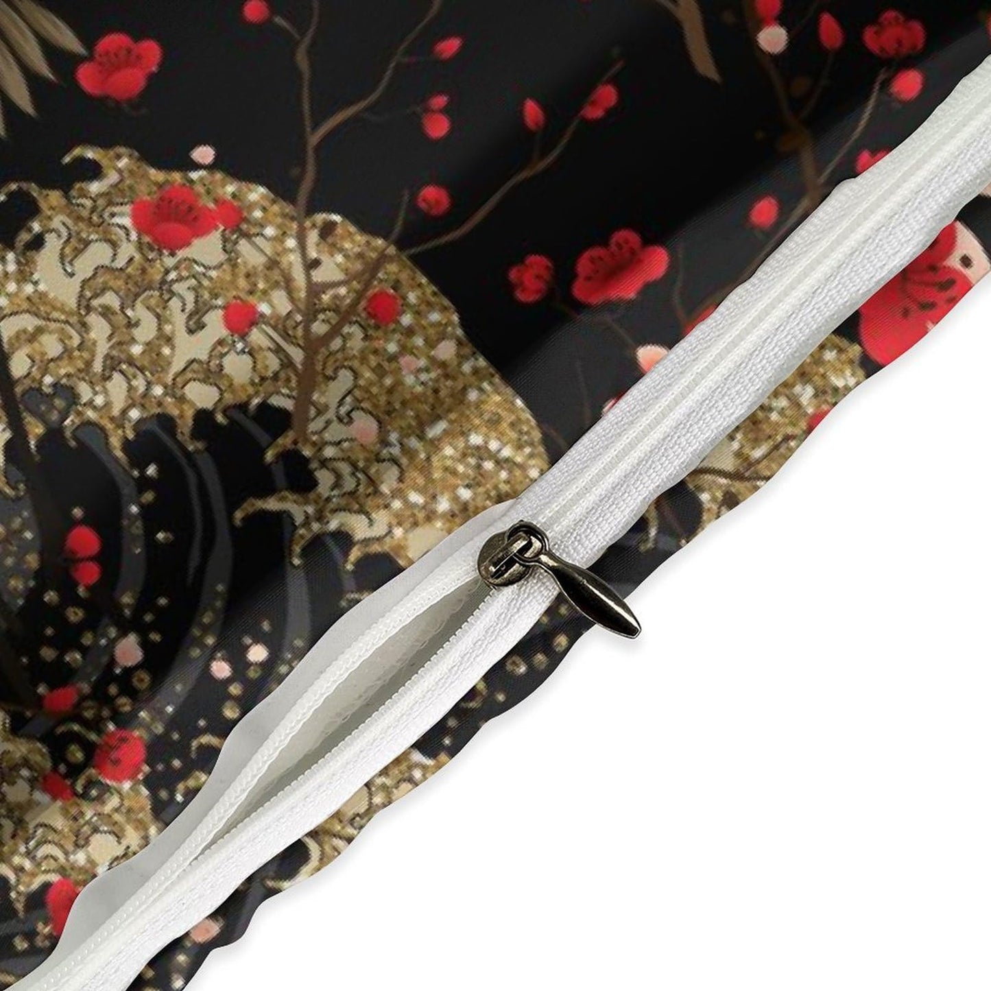 Lnepty Japanese Comforter Set,Red Plum Cherry Blossom Floral Asian Ink Painting Crane Gold Great Wave Japanese Style Bedding Set with Pillowcase for Bedroom Bed Decor,Twin 86"x70"