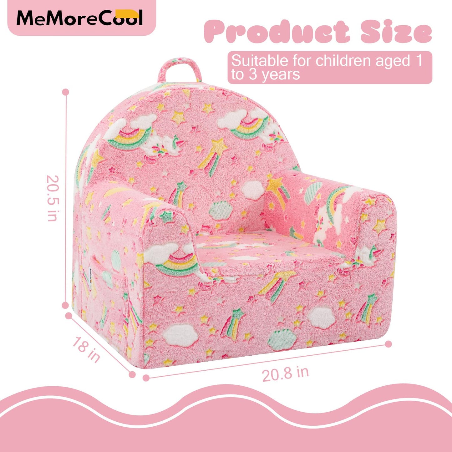 MeMoreCool Comfy Kids Chair for Ages 3+, Glow Unicorn Kids Reading Chair, Soft Plush Kids Armchair, Cozy Foam Kids Armchair for Kids Room, Living Room, Playroom, Reading Nook