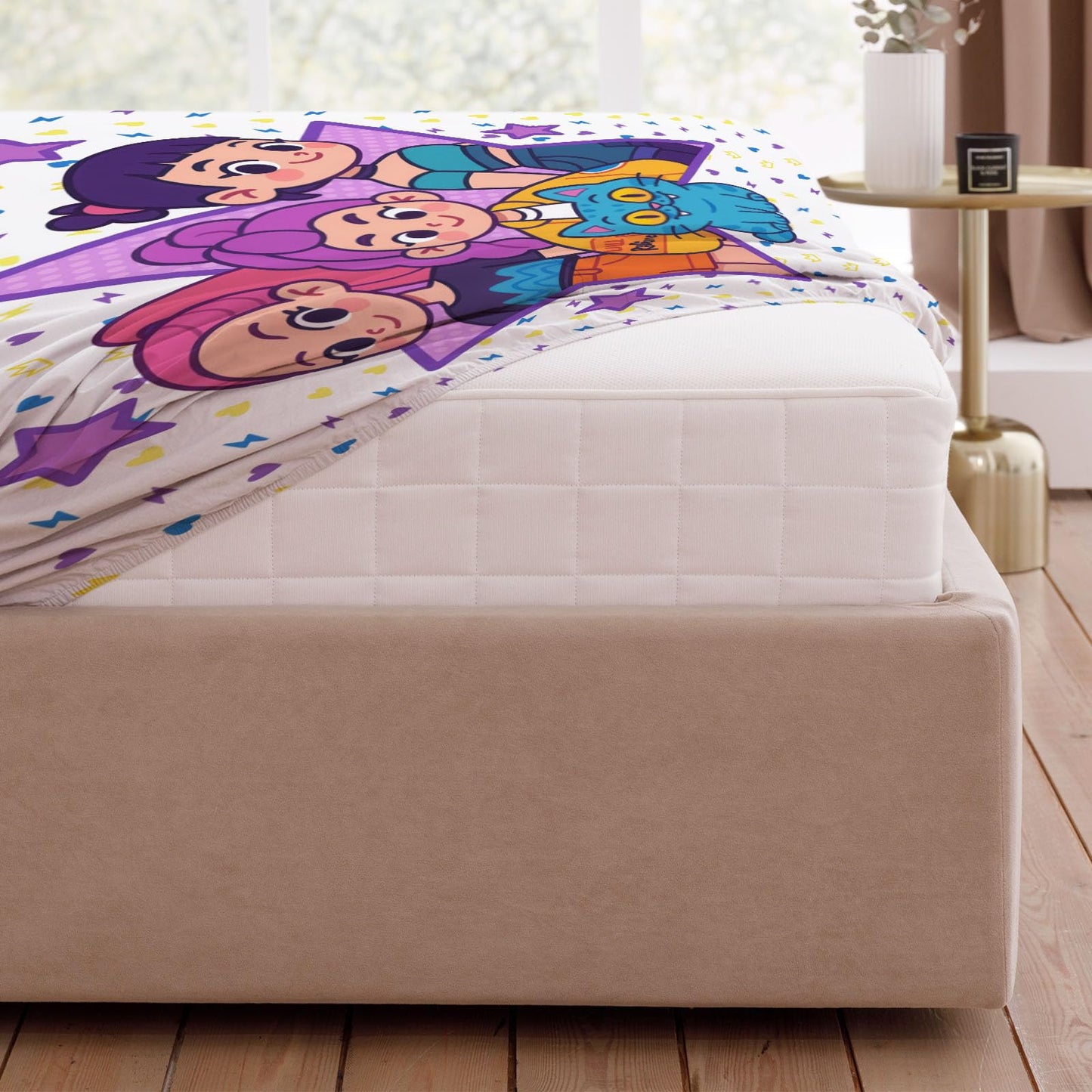Allenjoy Cute Korean Anime Hunter Sheets Set with Fitted Sheet, Flat Sheet and 1 Pillowcase for Girls Teens Women Fans Daughter Bedding Bedroom Nursery Room Decor, Machine Washable Durable Twin Size