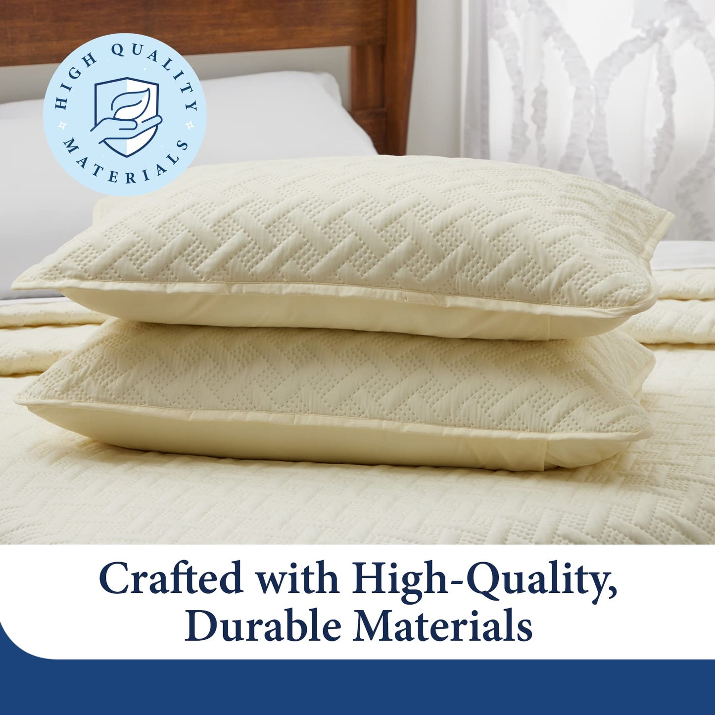 Cosy House Collection Luxury Rayon Derived from Bamboo 3-Piece Quilt Set - Ultra Soft Quilted Coverlet Bedspread - Classic Weave Stitch - Includes Quilt and 2 Pillow Shams (Full/Queen, Cream)