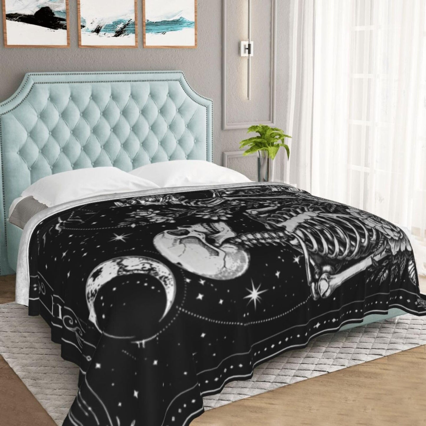 Gothic Skeleton Tarot Card Blanket, Gifts for Women, The Lovers Skull Soft Lightweight Throw Blankets for Kids Girls, Travel Bed Living Room Decor, 50x60in