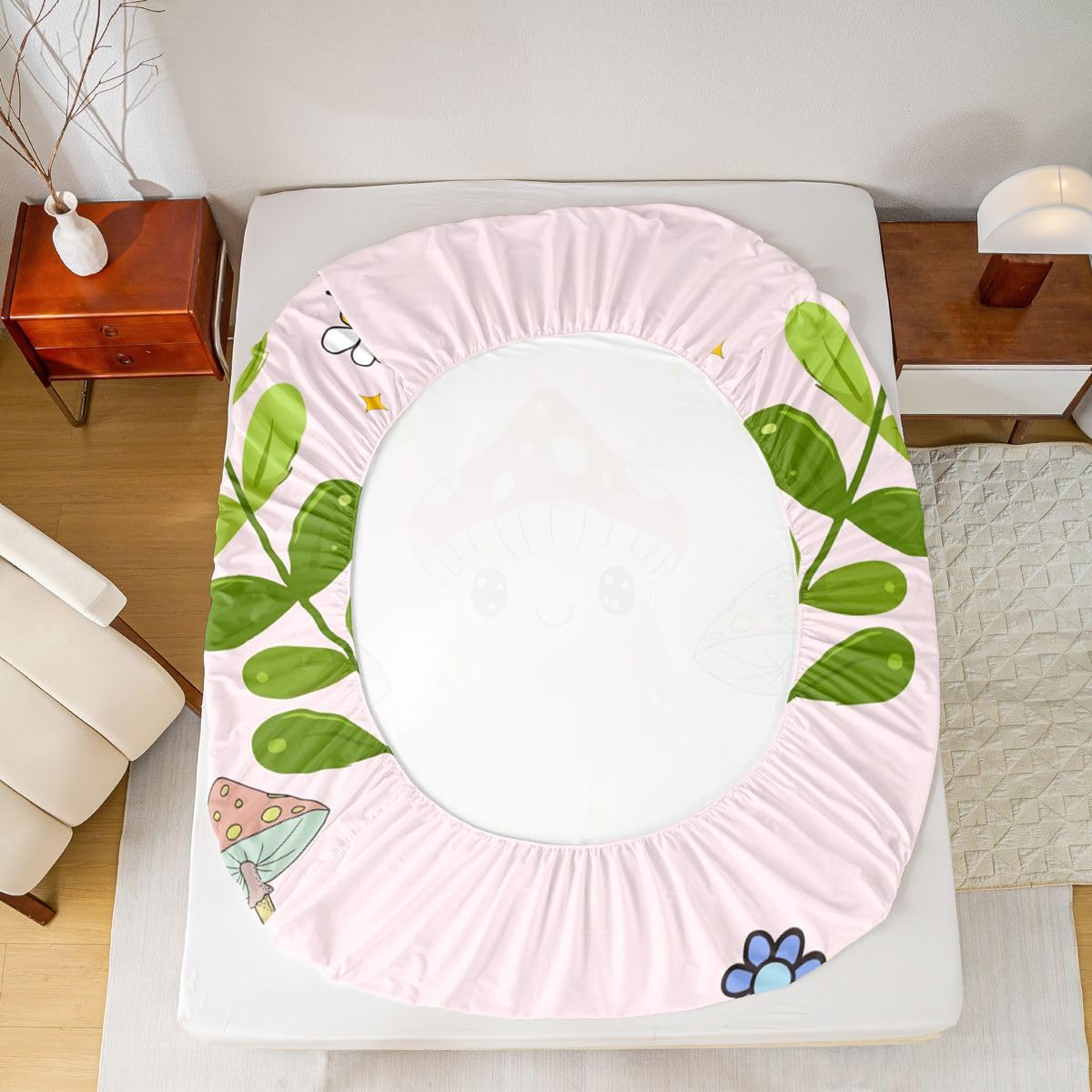 Feelyou Cute Frog Bedding Fitted Sheet Mushroom Bedding Sheets for Kids Boys Girls Natural Wild Fungus Bed Sheet Set Botanical Plants Bed Cover 1 Bed Sheet Set with 2 Pillowcases Full Size