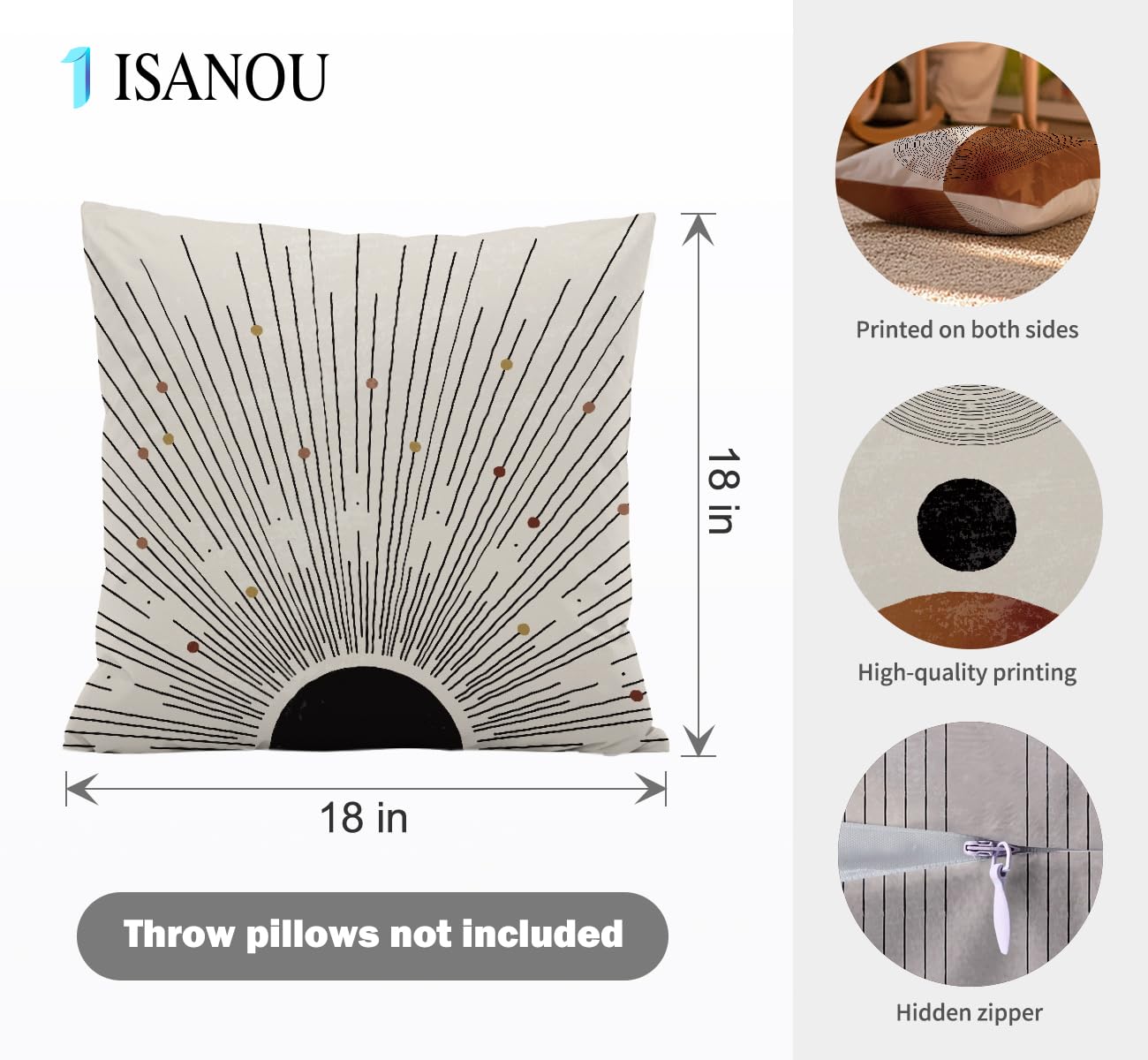 ISANOU Abstract Minimalist Throw PillowCovers,Mid-Century Modern Geometric Sun Pillow Case Decor Set of 4,Bohemian Pillow Decorative for Home Living Room Bedroom Sofa,18x18 Inch