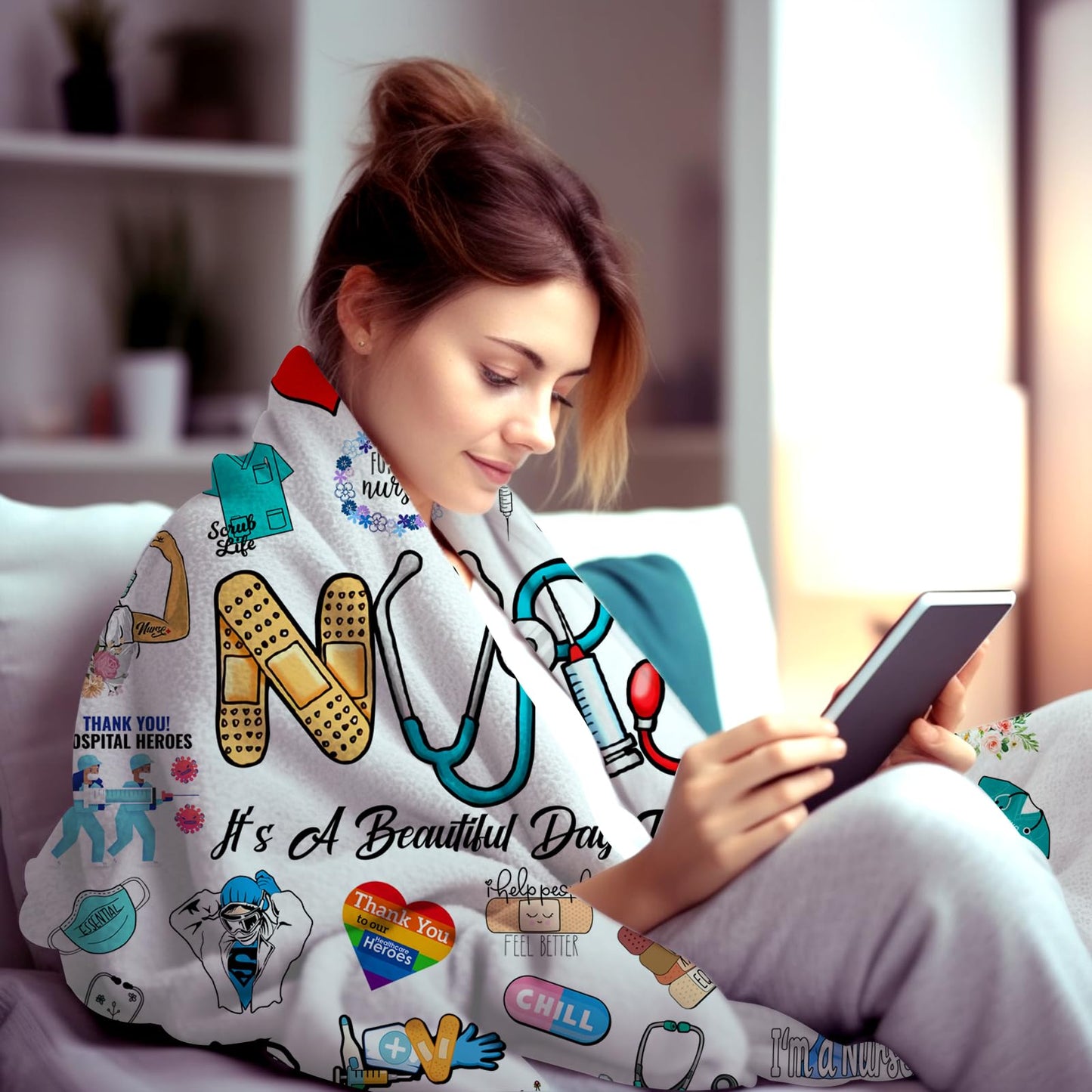 Nurse Gifts for Women Blanket Nurse Practitioner Soft Warm Cozy Flannel Nurses Theme Throw Blankets Gifts for Friend Sister Coworker Nurses 50"x40"