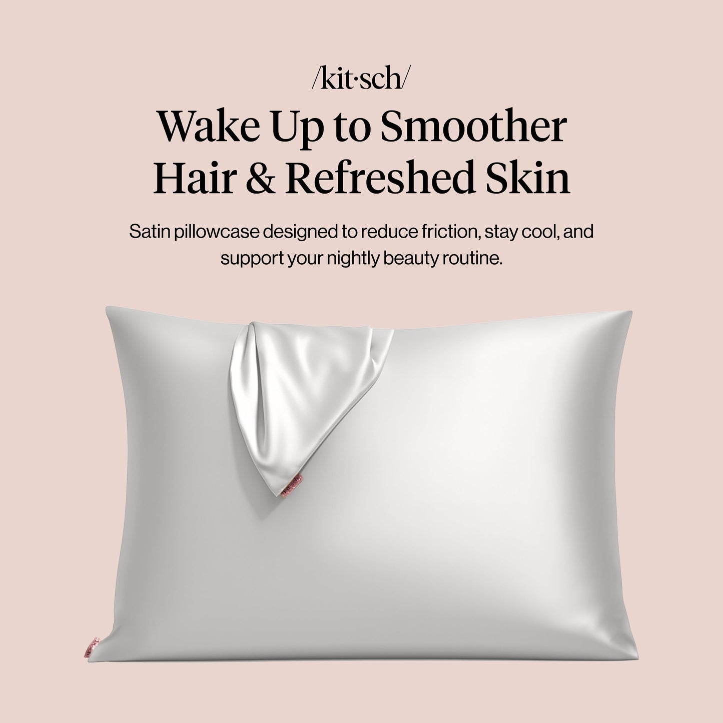 Kitsch Satin Pillowcase with Zipper for Hair & Skin - Softer Than Silk Pillow Cases, Smooth Cooling Satin Pillow Case, Wrinkle-Free, Machine Washable - Pillow Cases Standard Size (19x26) - Silver
