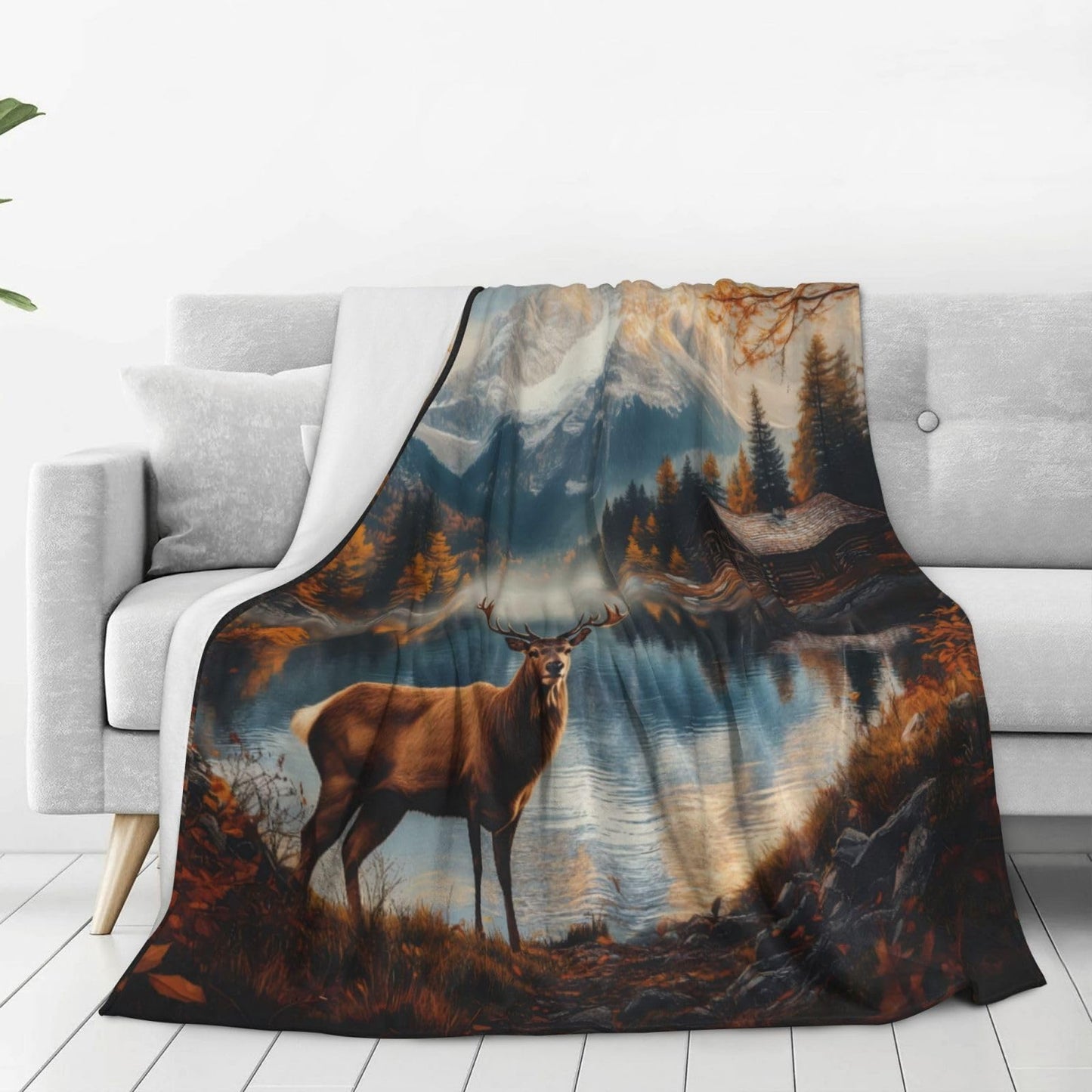Retro Deer Blanket Gifts for Kids Men Women, Rustic Cabin Forest Elk Animal Throw Blanket, Warm Lightweight Cozy Plush Blankets for Couch, Bed, Travel, Home, Living Room, Camping, Decor, 60x50in