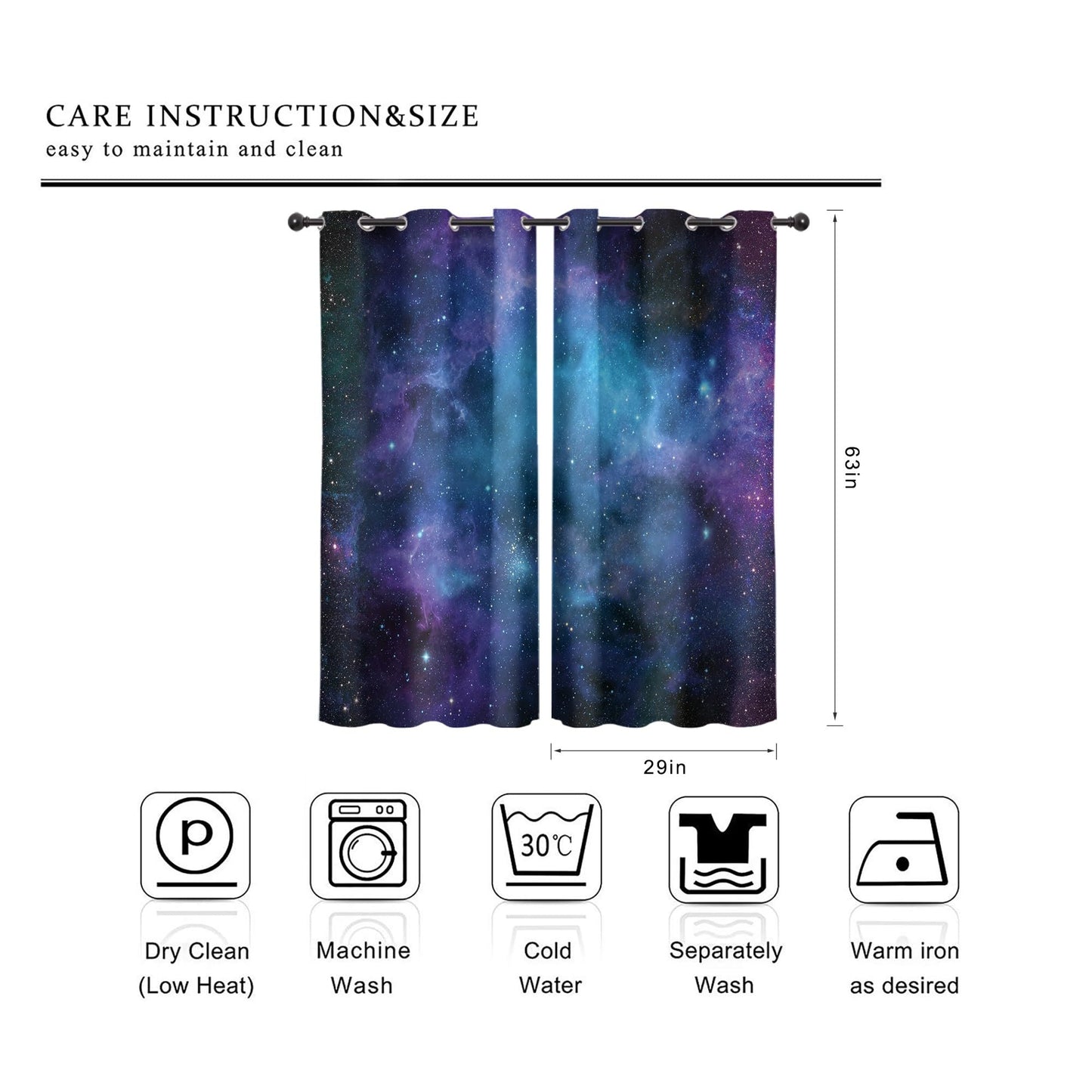 Cinbloo Galaxy Blackout Curtains 29W x 63L Inch Grommet Kids Blackout Curtains Outer Space Universe Blue Psychedelic Planet Nebula Starry Sky Art Living Room Bedroom Window Drapes Fabric 2 Panels