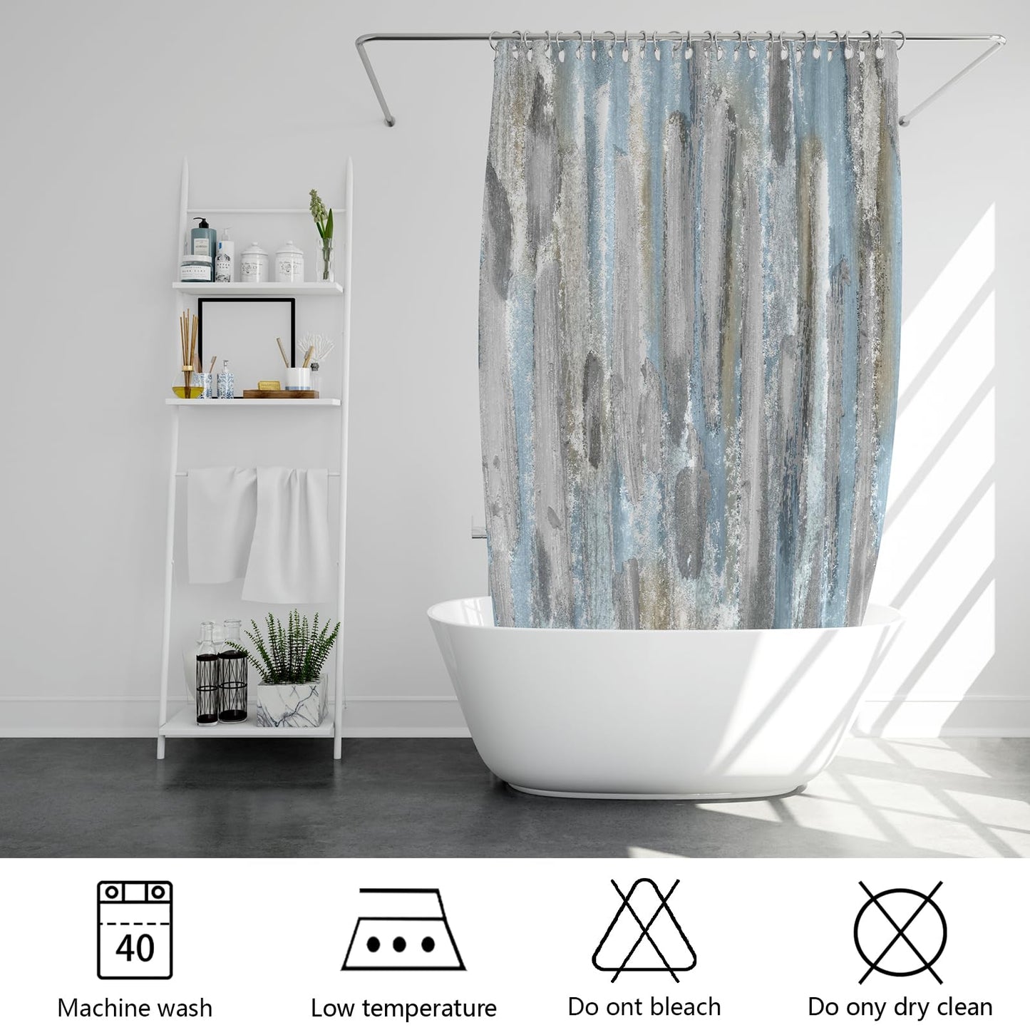 Emwnodti Abstract Shower Curtain, Blue Grey Brown Watercolor Oil Painting Modern Aesthetic Home Bath Curtain, Durable Waterproof Shower Curtain Set with Hooks, 72 x 72 inch