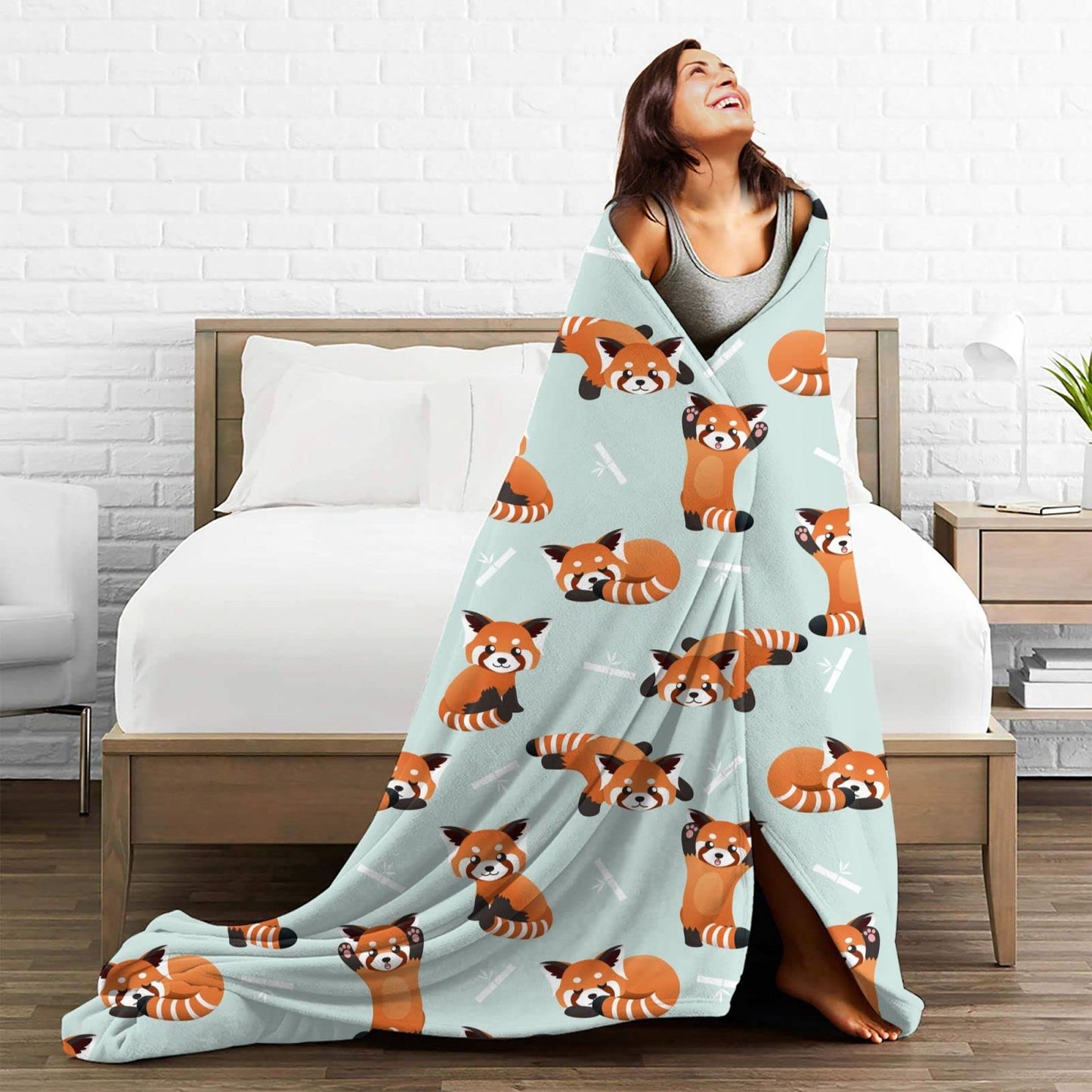Red Panda Bamboo Throw Blanket Soft Bed Blankets Lightweight Cozy Plush Flannel Fleece Blanket for Sofa Couch Bedroom 60"X50"