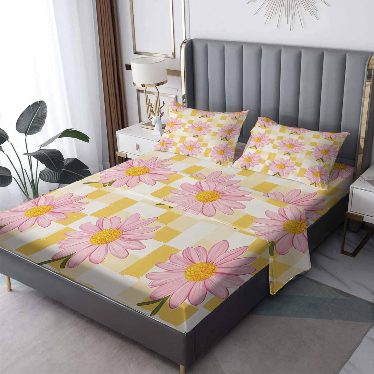 NOGAWA Retro Floral Sheets Queen, 60s 70s Vintage Bohemian Flower Bed Sheets, Deep Pocket & Soft Microfiber Bedding Sheets & Pillowcases 4 Piece - Fitted Sheet & Flat Sheet & 2 Pillow Cases