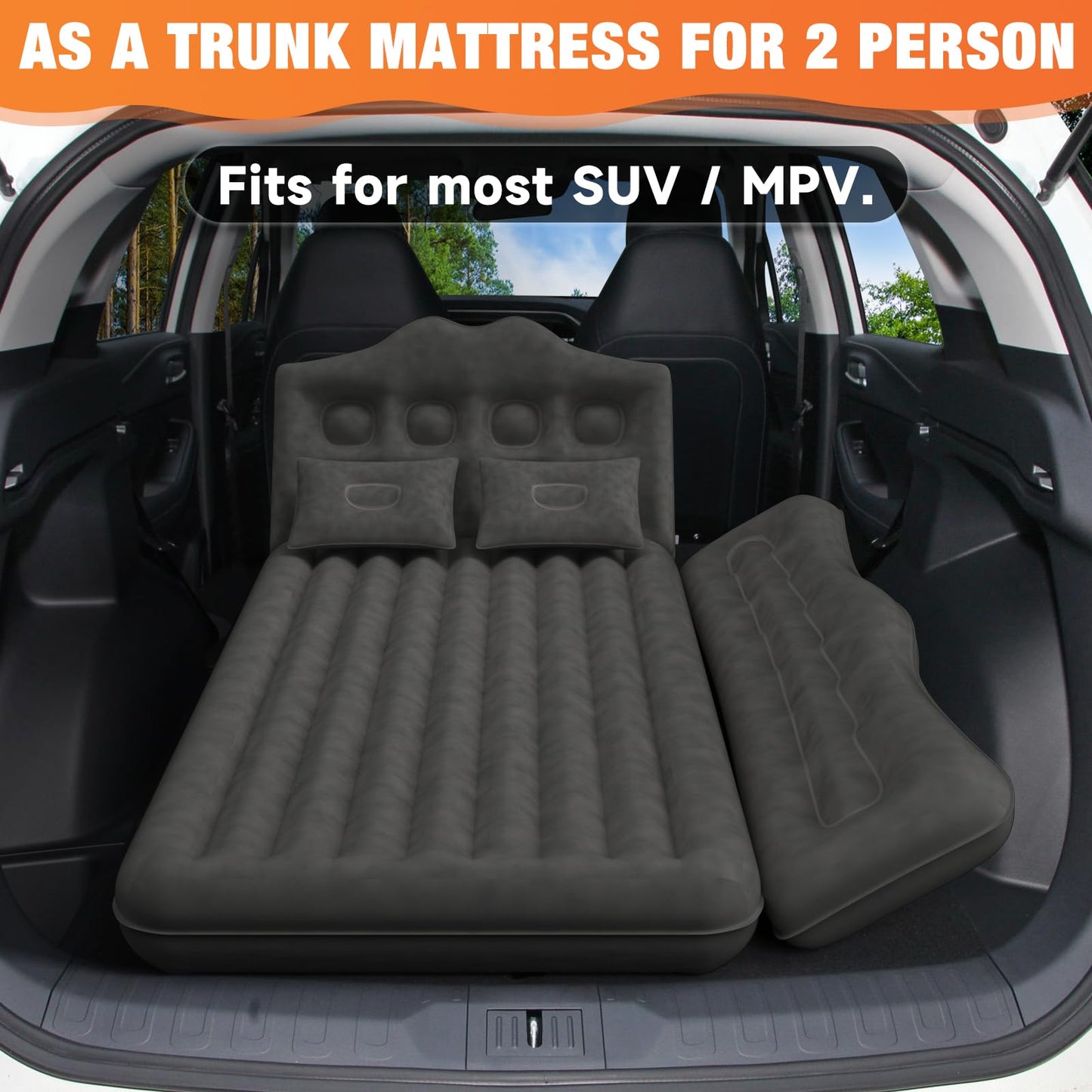 Uncle elk Car Air Mattress Bed - Inflatable Back Seat Air Mattress with Upgraded Wear-Resistant Pongee Bottom, Thick Camping Sleeping Pad with 2 Pillows & Air Pump, Fits Sedan/Truck/SUV, Black