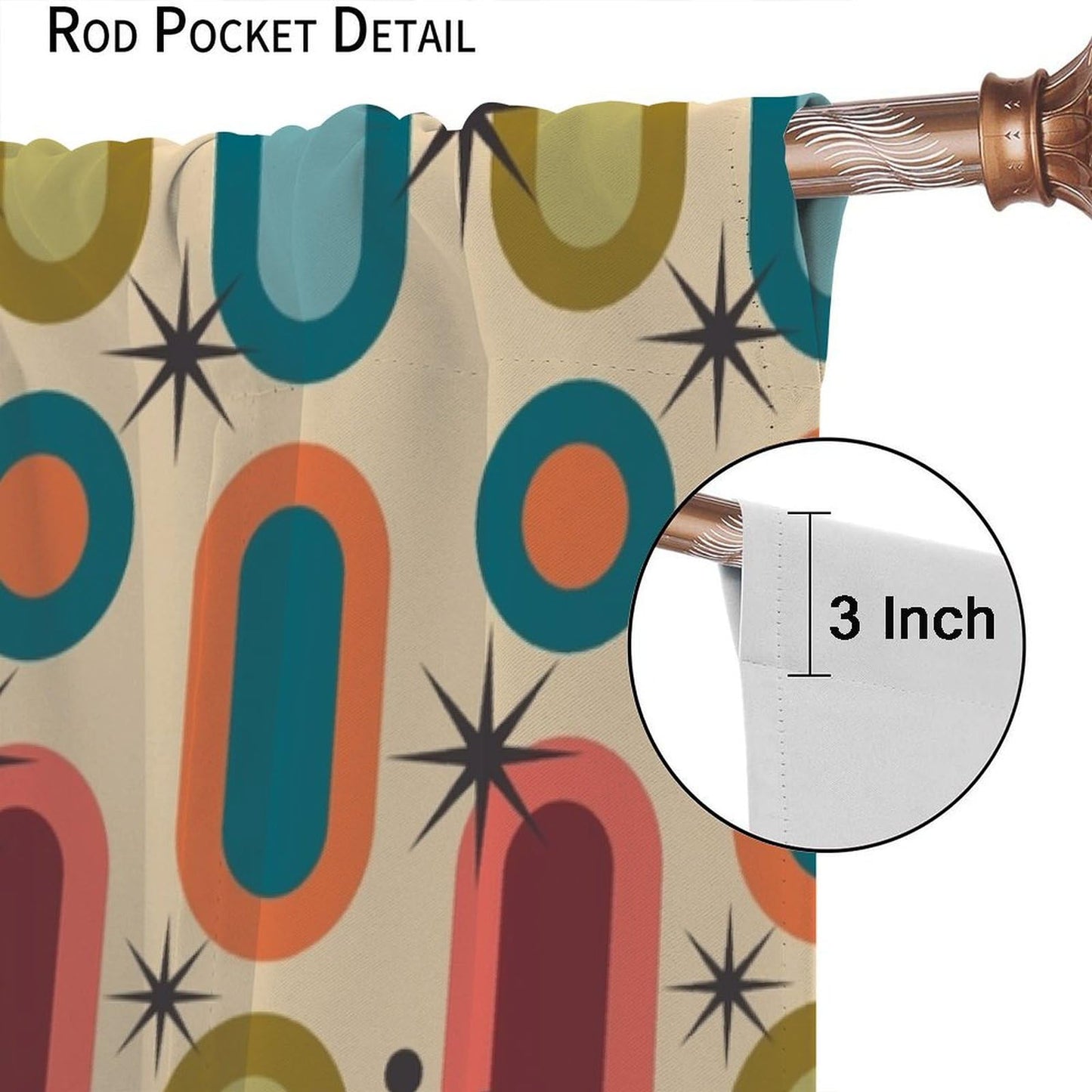 Focusbrite Mid Century Window Curtains,Retro Square Design Modern Style Blackout Window Curtains for Bedroom Living Room Home Set 2 Panels,42x45 Inches