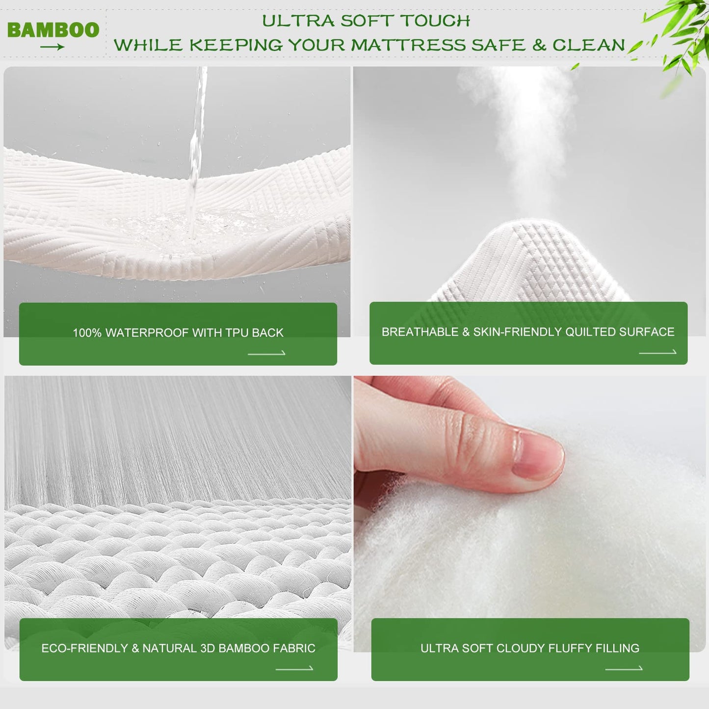 GRT Waterproof California King Mattress Protector Rayon Bamboo - 3D Air Fiber Cooling Mattress Cover Breathable Ultra Soft, Mattress Pad Noiseless Fits up to 26'' Deep Pocket Machine Washable