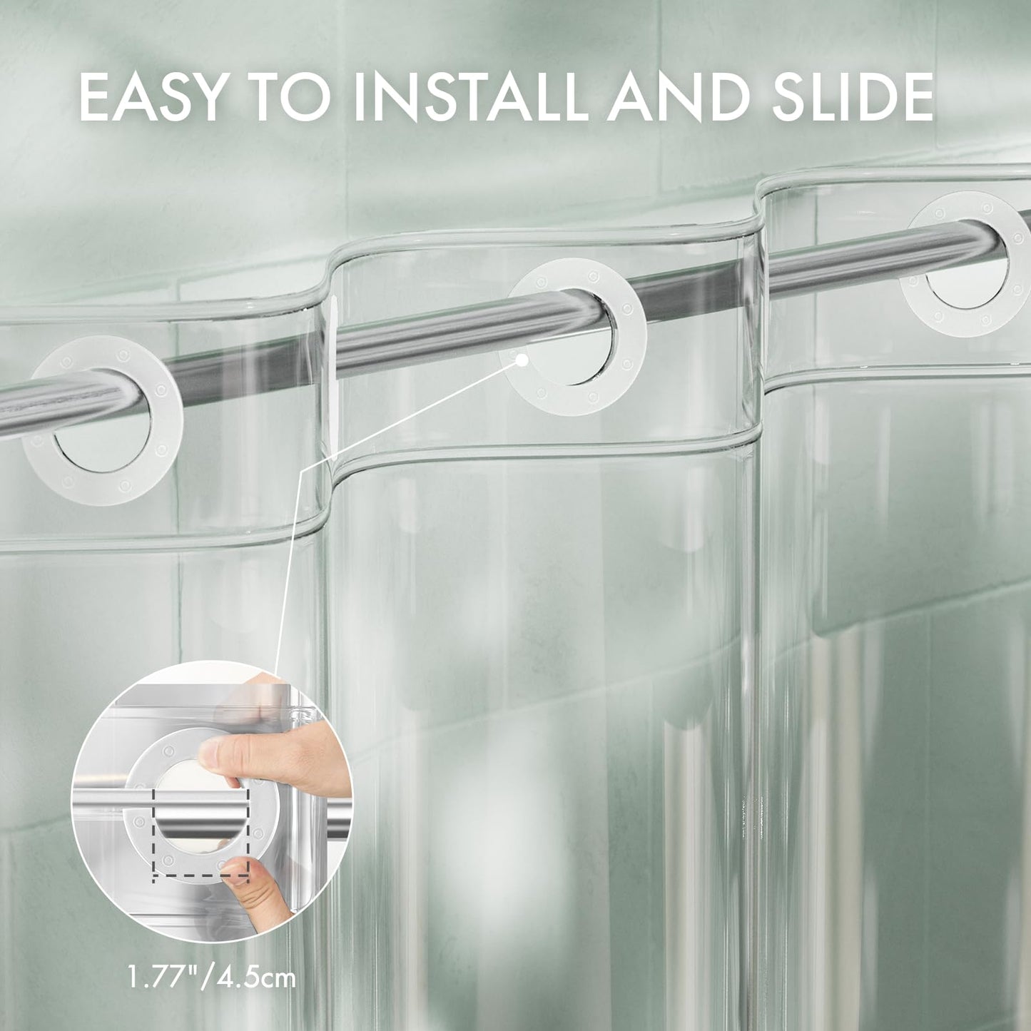 AmazerBath No Hook Shower Curtain and Liner 3-in-1, 100% EVA Luxury Soft Heavy Duty Clear Shower Liner, 72x75 Hookless Shower Curtain with 3 Heavyweight Stones