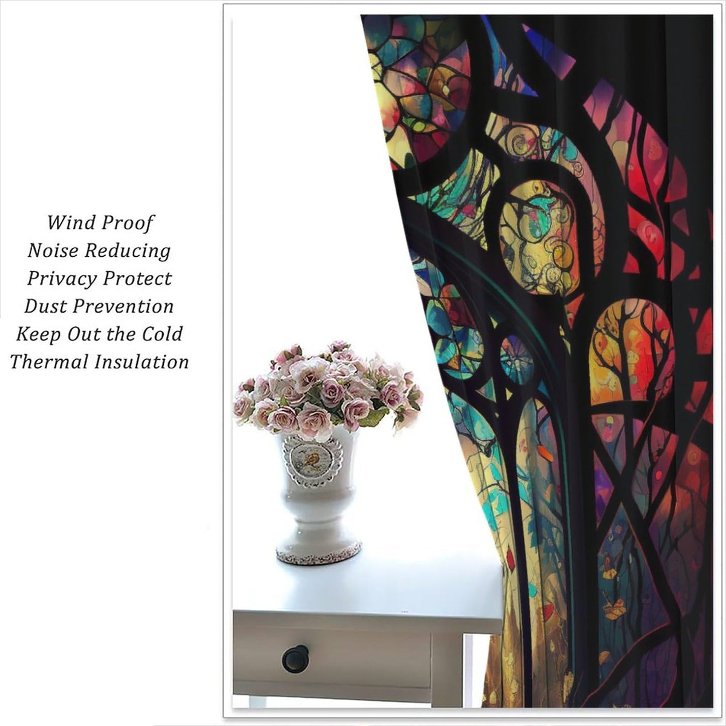 BenYaSong Castle Window Curtain, Arched Door Through Fairy Tale Forest, 2 Panels, 42x45 Inch, Blackout, Rustic Abstract Medieval Gothic