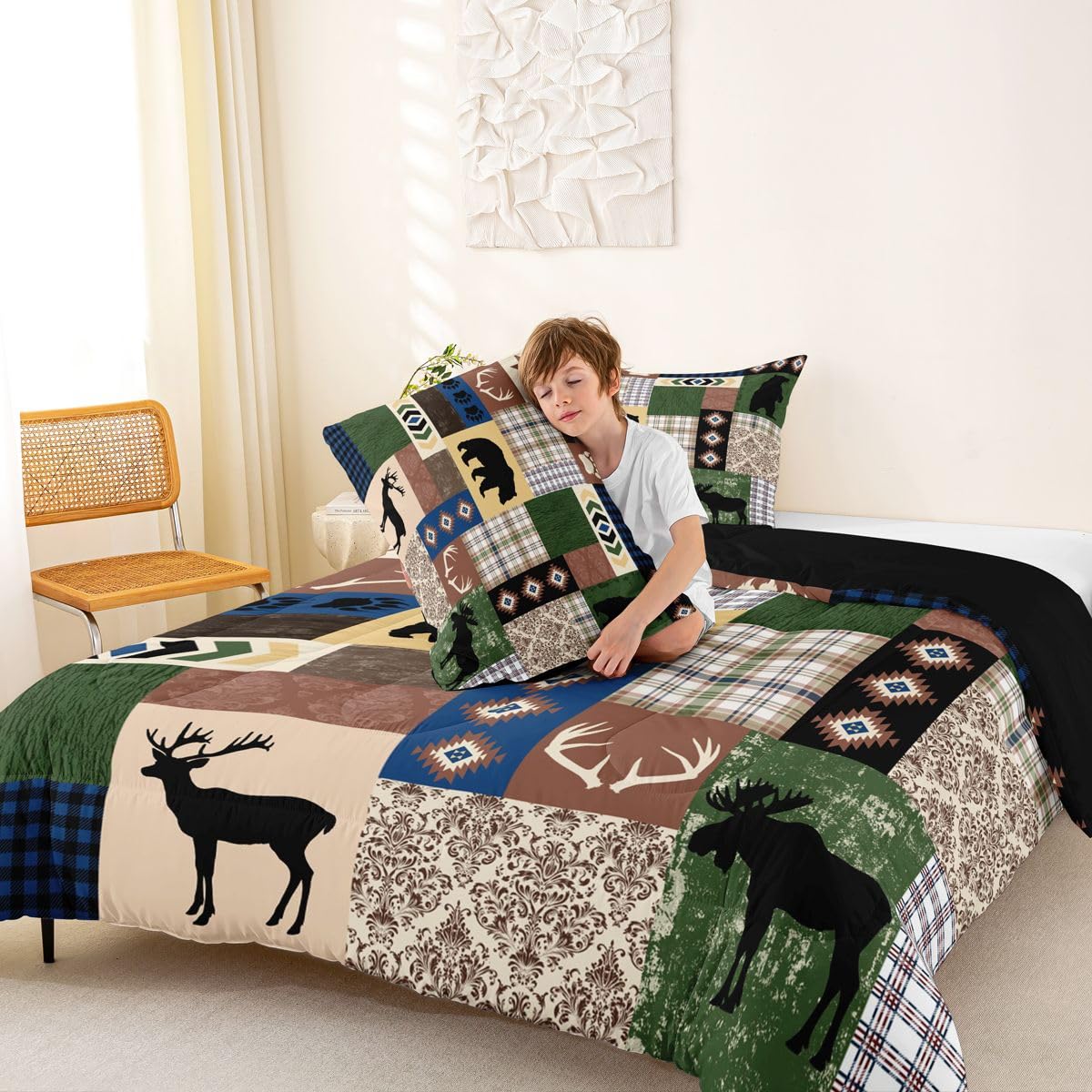 Erosebridal Rustic Kids Comforter Set | Farmhouse Bear Bedding King,Wild Hunting Theme Down Comforter Western Country Duvet Set for Bedroom