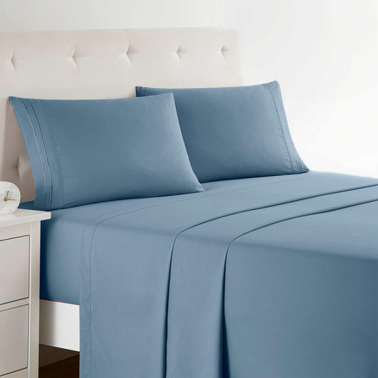 Clara Clark Full XL Bed Sheet Set - Wrinkle, Fade, Stain Resistant, Deep Pocket Sheets - Luxury Soft Bedding Sheets & Pillowcases, Full XL Stone Blue