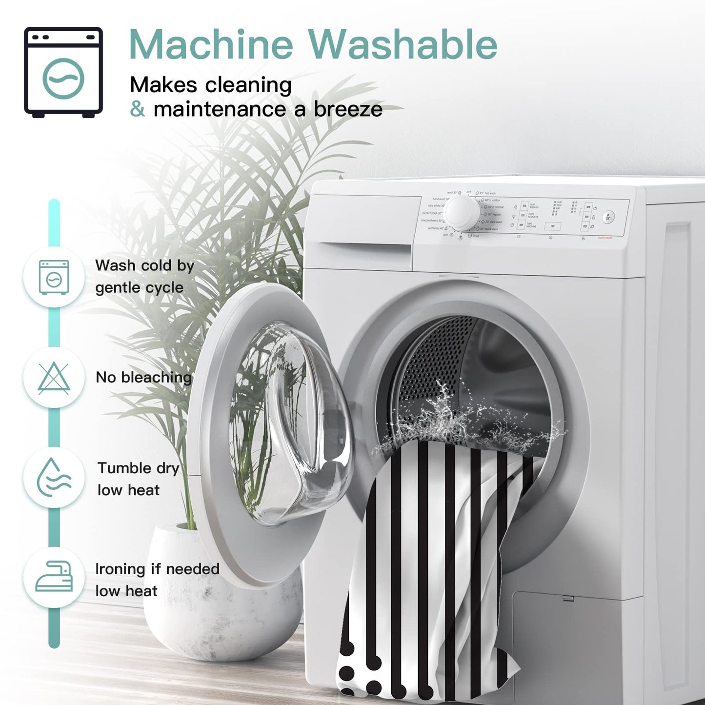 YAXI Black and White Fabric Shower Curtain for Bathroom Modern Black Striped Shower Curtain Summer Water Repellent Bath Curtains 72x72 inches with Hooks