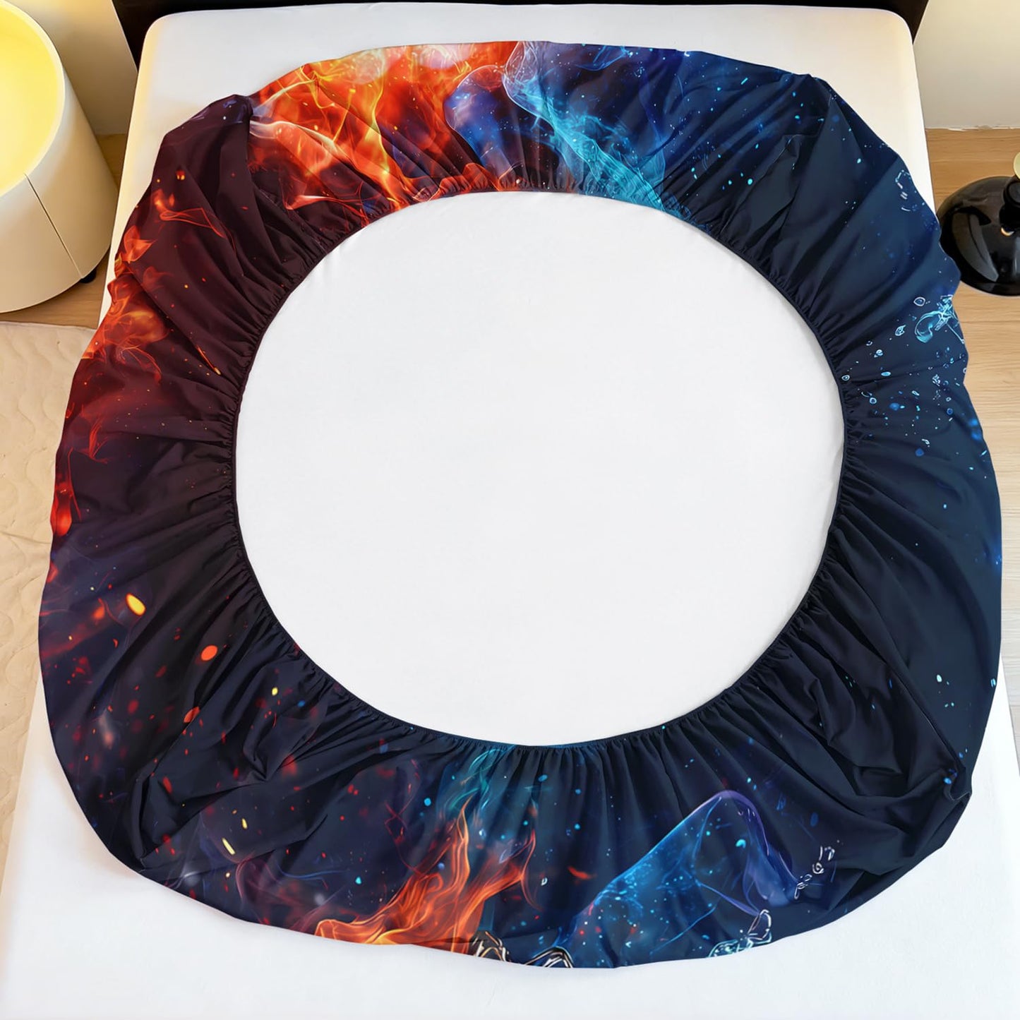 HOSIMA Fitted Sheet Queen for Kids,Basketball Wrapped in Water and Fire,Sports Bedding for Teenage Boy Room Decor,Basketball Hoop Pattern Bedding,1 Fitted Sheet+2 Pillowcases.