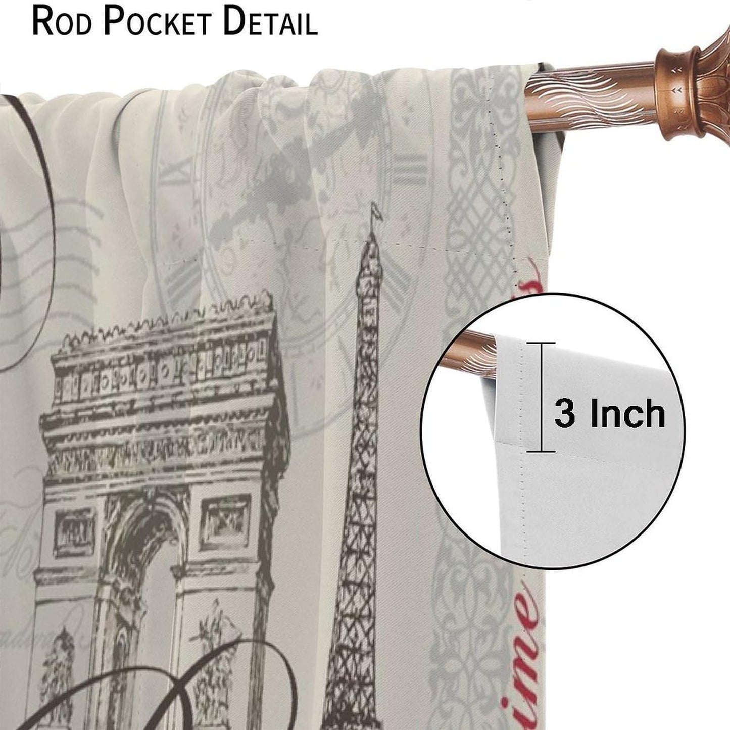 VUMIVI Vintage Stamps Curtains Paris Eiffel Tower Arc De Triomphe Postmarks Blessings Window Treatments for Bedroom Living Room Office Kitchen 42" W X 44.5" L