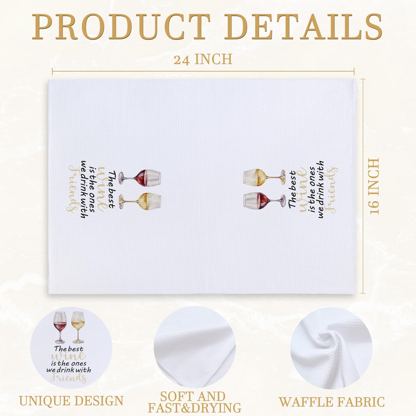 LCRBF Wine Gifts Kitchen Towels, Friendship Gifts for Wine Lovers, The Best Wines is The Ones We Drink with Friends Dish Tea Hand Towels for Kitchen Bar Cart Decor, 16x24 Inch