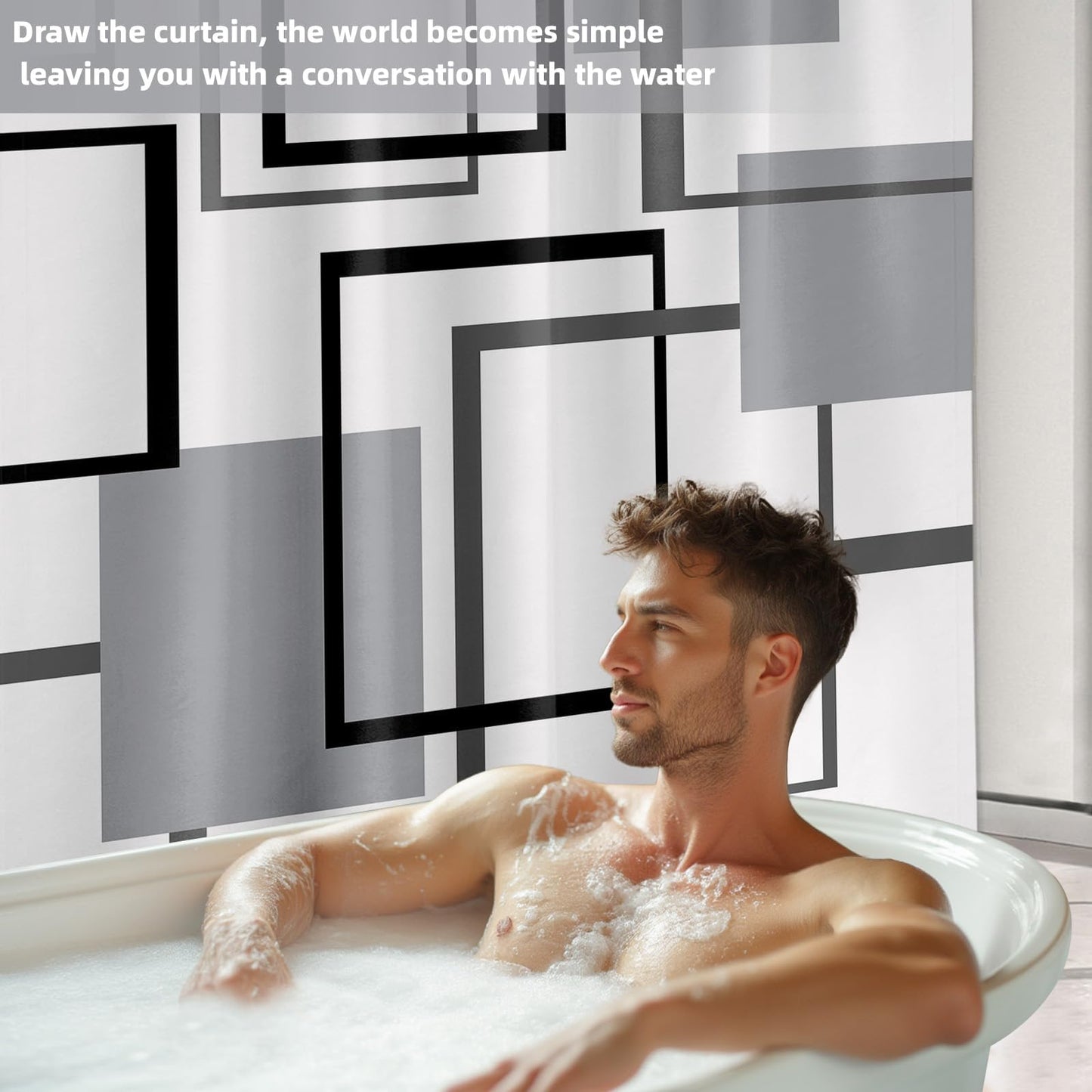 Yieldeer Grey Geometric Shower Curtain for Bathroom Decor, 70 x 72 Inch