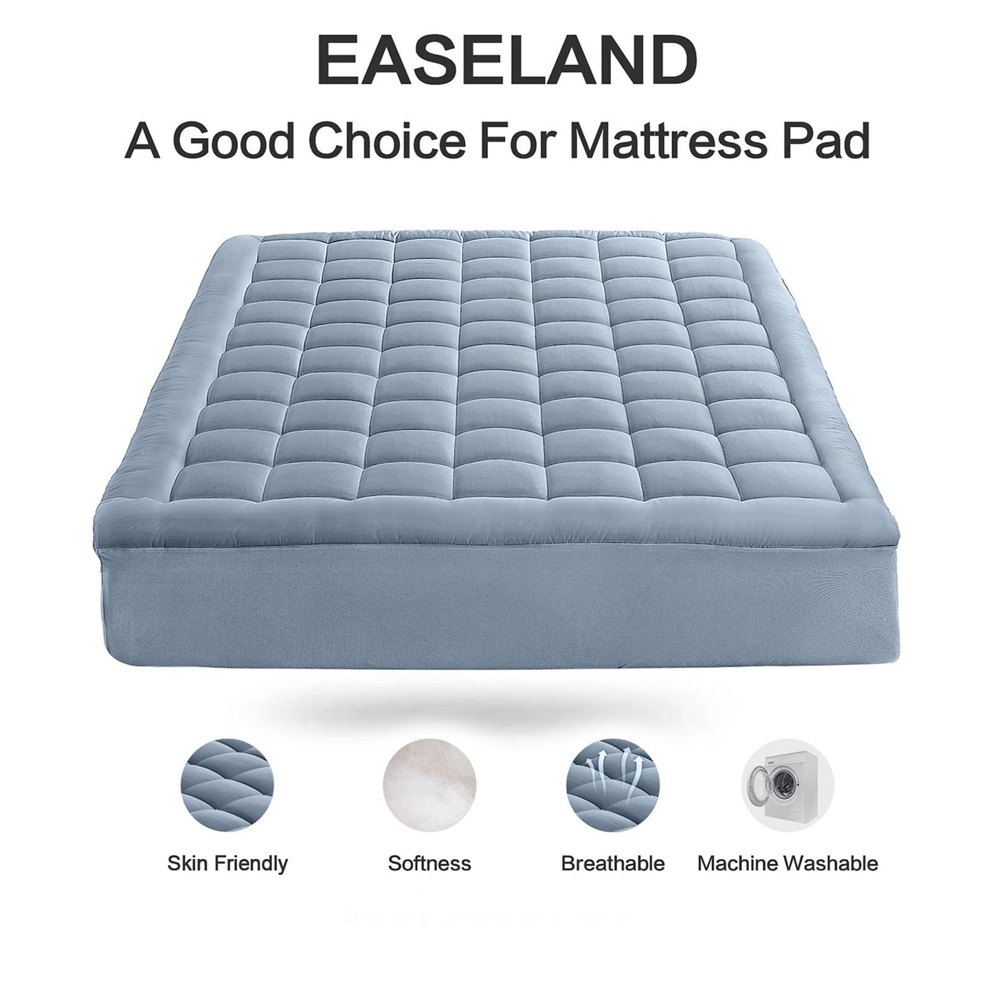 EASELAND Queen Size Mattress Pad Pillow Top Mattress Cover Quilted Fitted Mattress Protector 8-21" Deep Pocket Cooling Mattress Topper (60x80 Inches, Dusty Blue)
