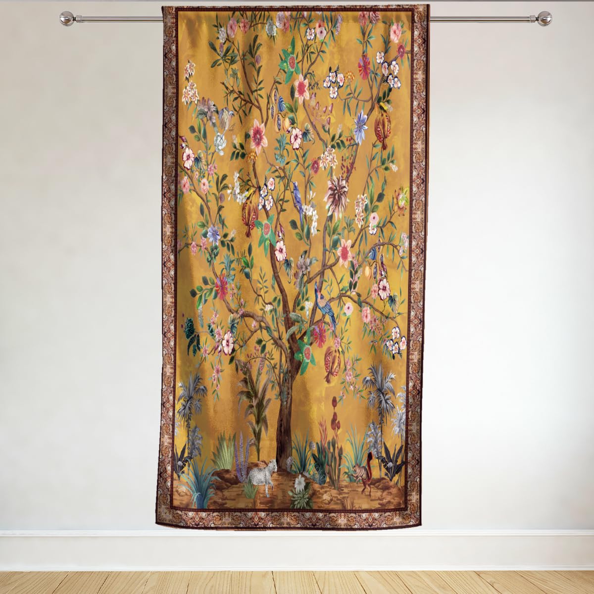 HMS Happy Memories Rod Pocket Door Curtains Thermal Insulated Room Darkening Curtains Blackout Floral Style Drapes Window Curtain 1 Panel for Living Room Bedroom Kitchen(Tree of Life 52"x 84")