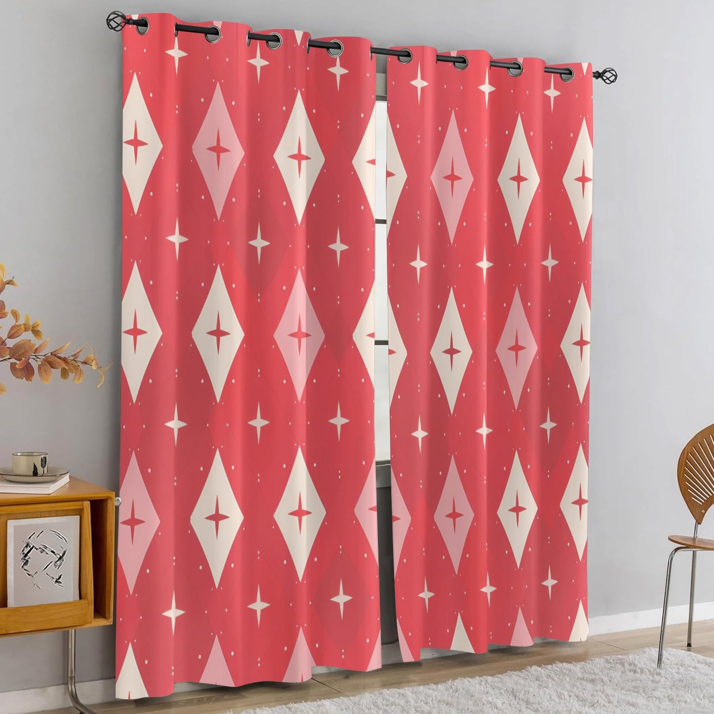 XAFIAUR Rhombus Geometry Blackout Curtains, Shining Stars Curtains for Living Room, Retro Art Black Out Bedroom Curtain Thermal Insulated Grommet Drapes 2 Panels, for Boys Room 31.5" W x 63" L x2