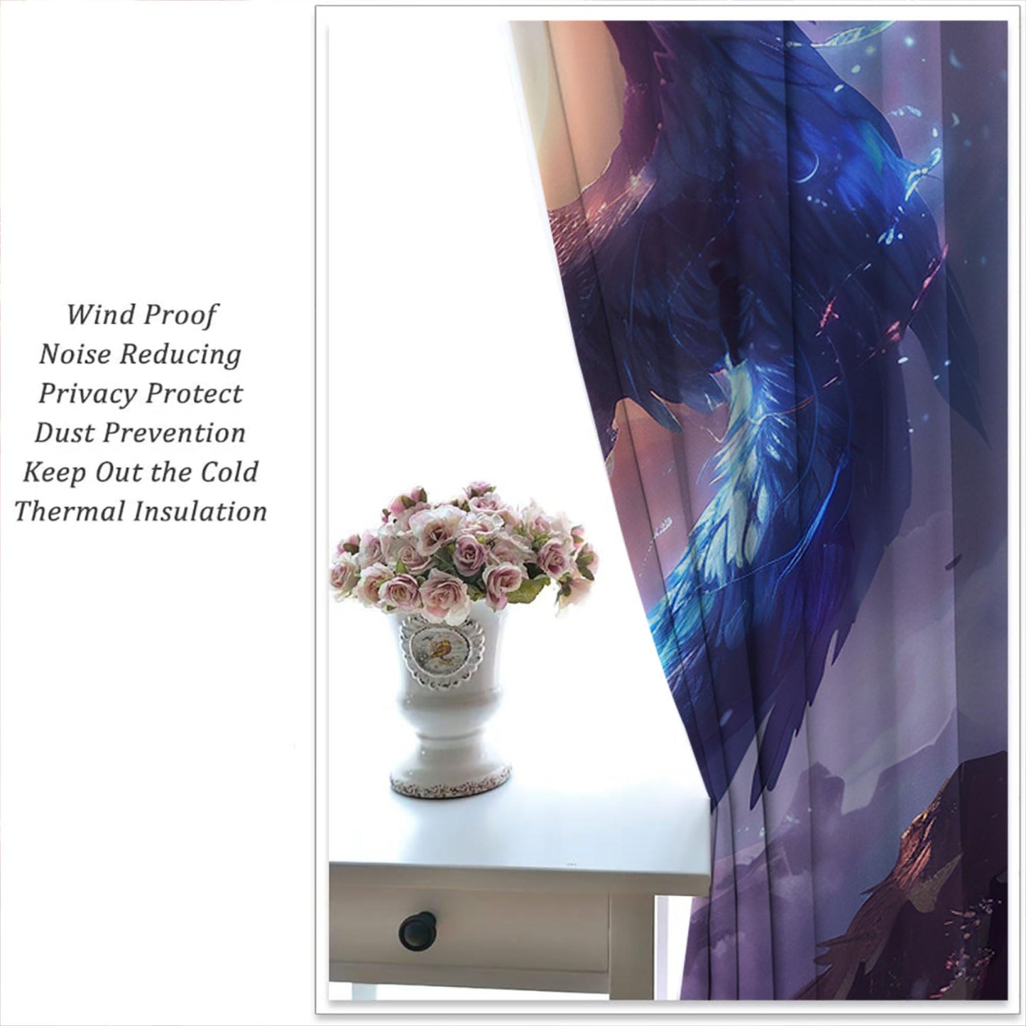 PYMATYTN Red Blue Dragon Blackout Curtains for Boys Girl Bedroom Decor,Fantasy Creature Abstract Art Thermal Insulated Rod Pocket Drapes Darkening Window Curtain for Living Room Home 55x63 inch