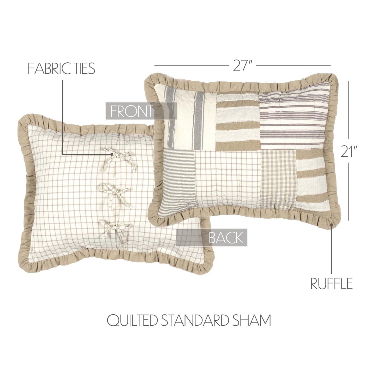 VHC Brands Grace 3 Piece Quilt Set (1 Twin Quilt, 2 Standard Shams)