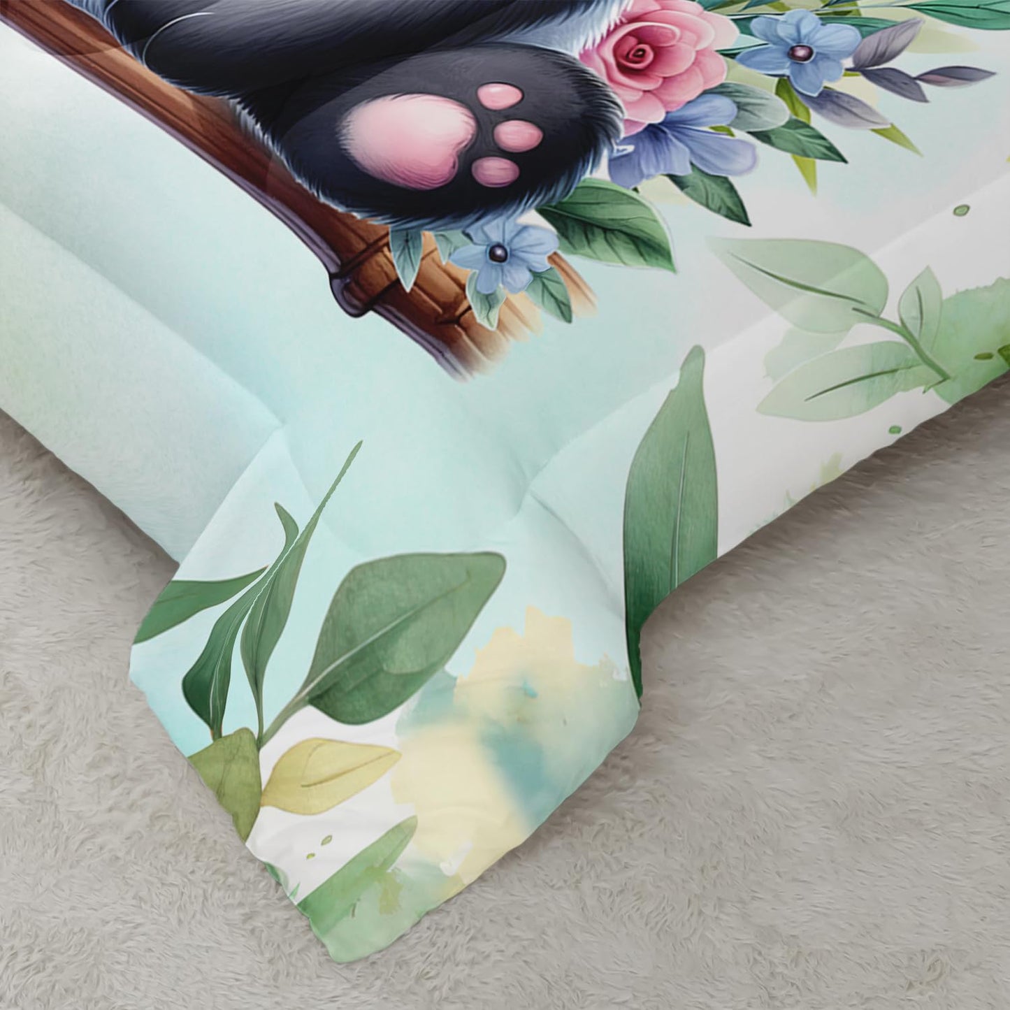 Kawaii Panda Comforter 3Pcs Twin Tie Dye Wildlife Flower Bear Bedding Set