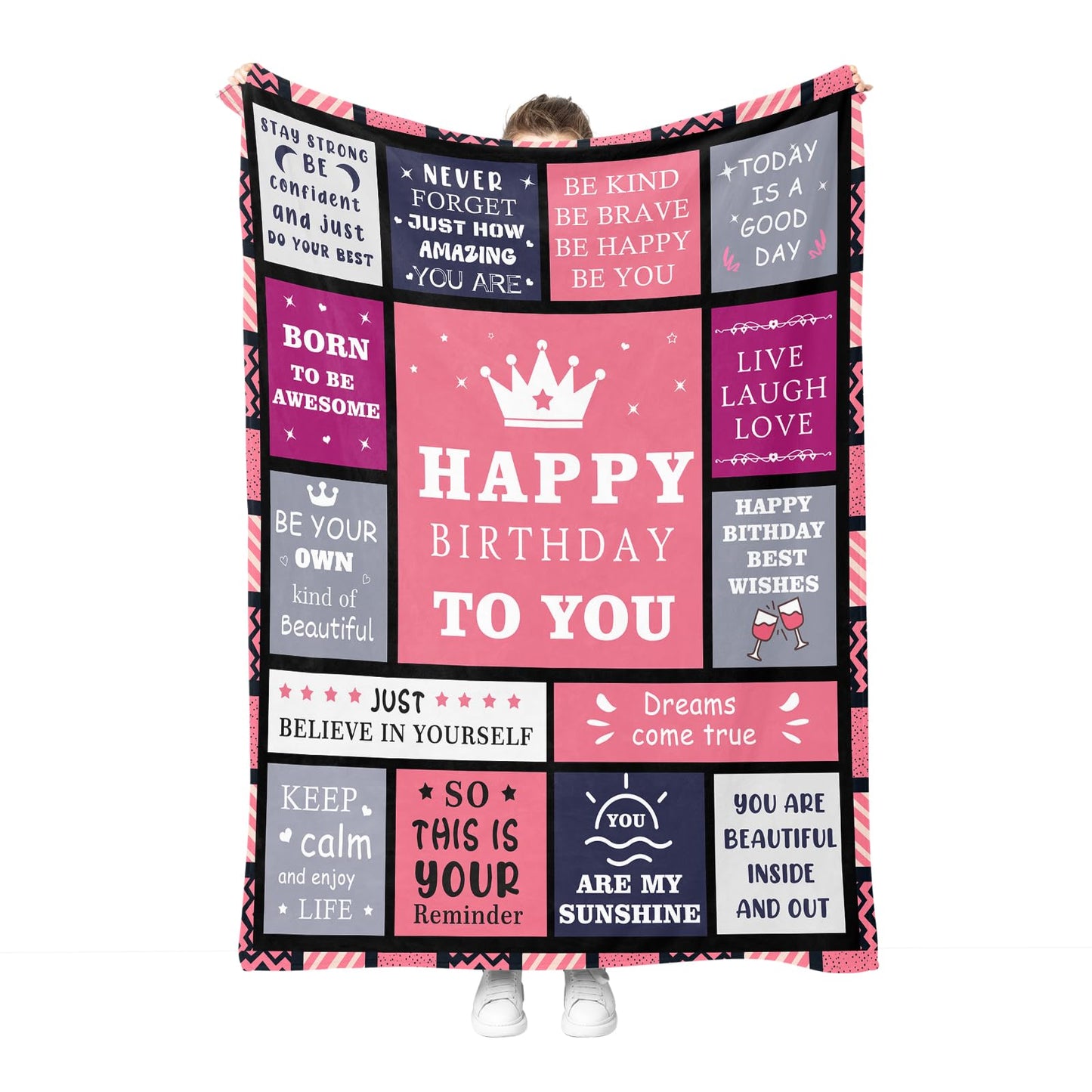 Hohoto Happy Birthday Blanket for Grils Women, Best Wishes Inspirational Birthdays Gifts for Mom Sister Bestie,Bday Present Decorations for Bed Sofa Couch 50"x60"