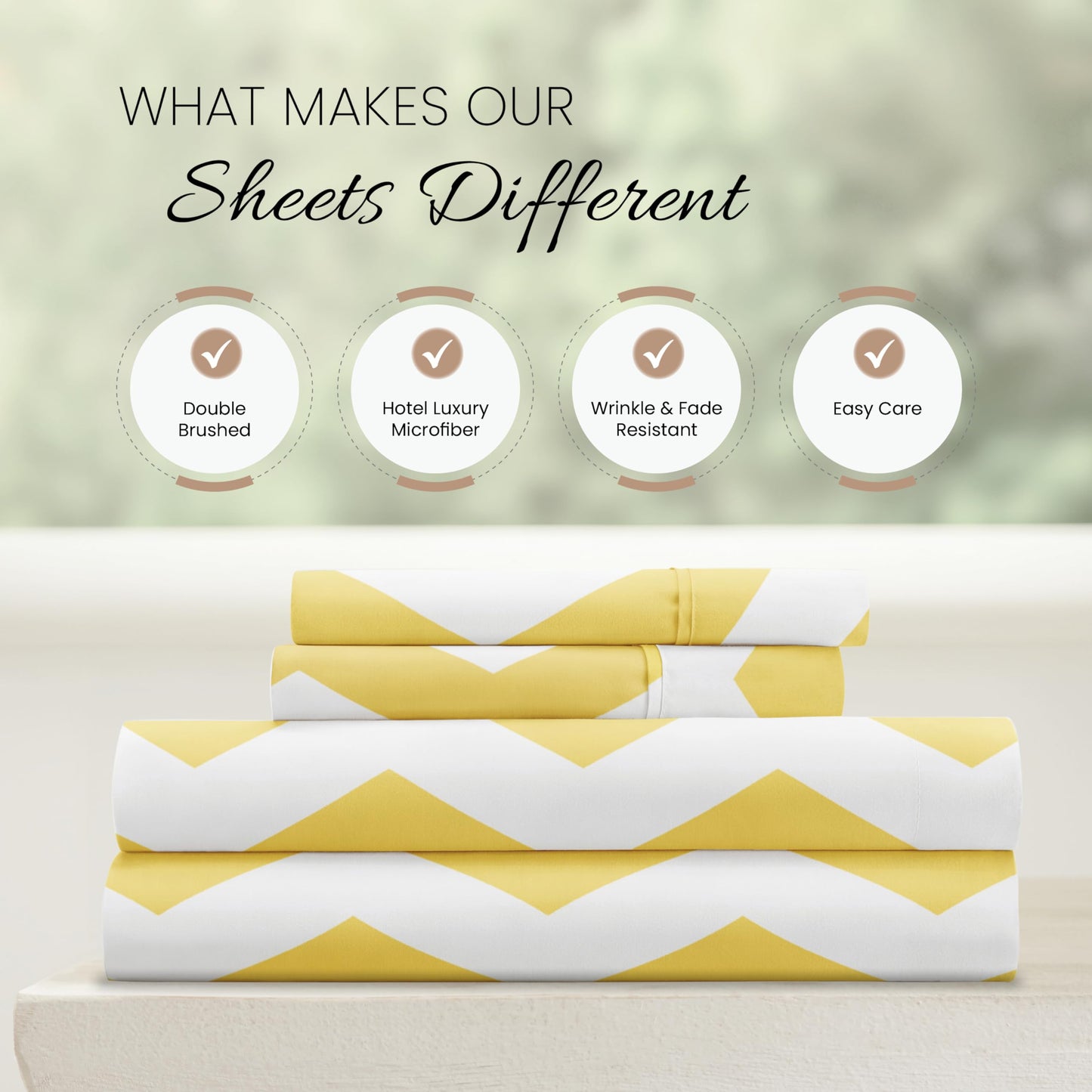 Linen Market Double-Brushed Patterned Microfiber Full Sheet Set 4 Piece – Oeko-TEX Certified Ultra Soft & Wrinkle-Free - 16" Deep Pocket Sheets - Easy Care Full Size - Arrow Yellow