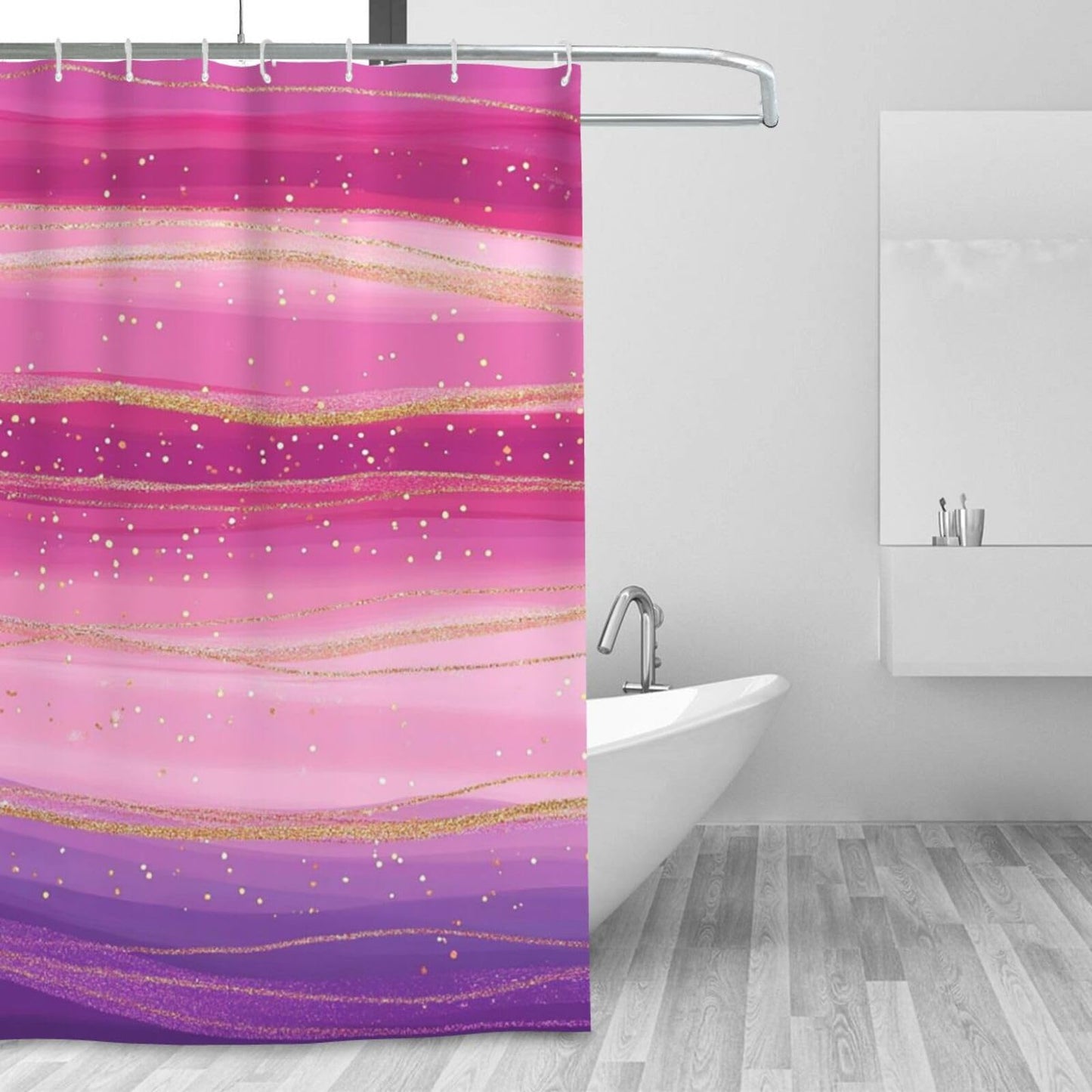 HSYOYO Pink Purple Glitter Shower Curtains for Bathroom Waterproof Shower Curtain Set with 12 Plastic Hooks Washable Bathroom Curtain Modern Bathroom Decor 72" W x 72" L