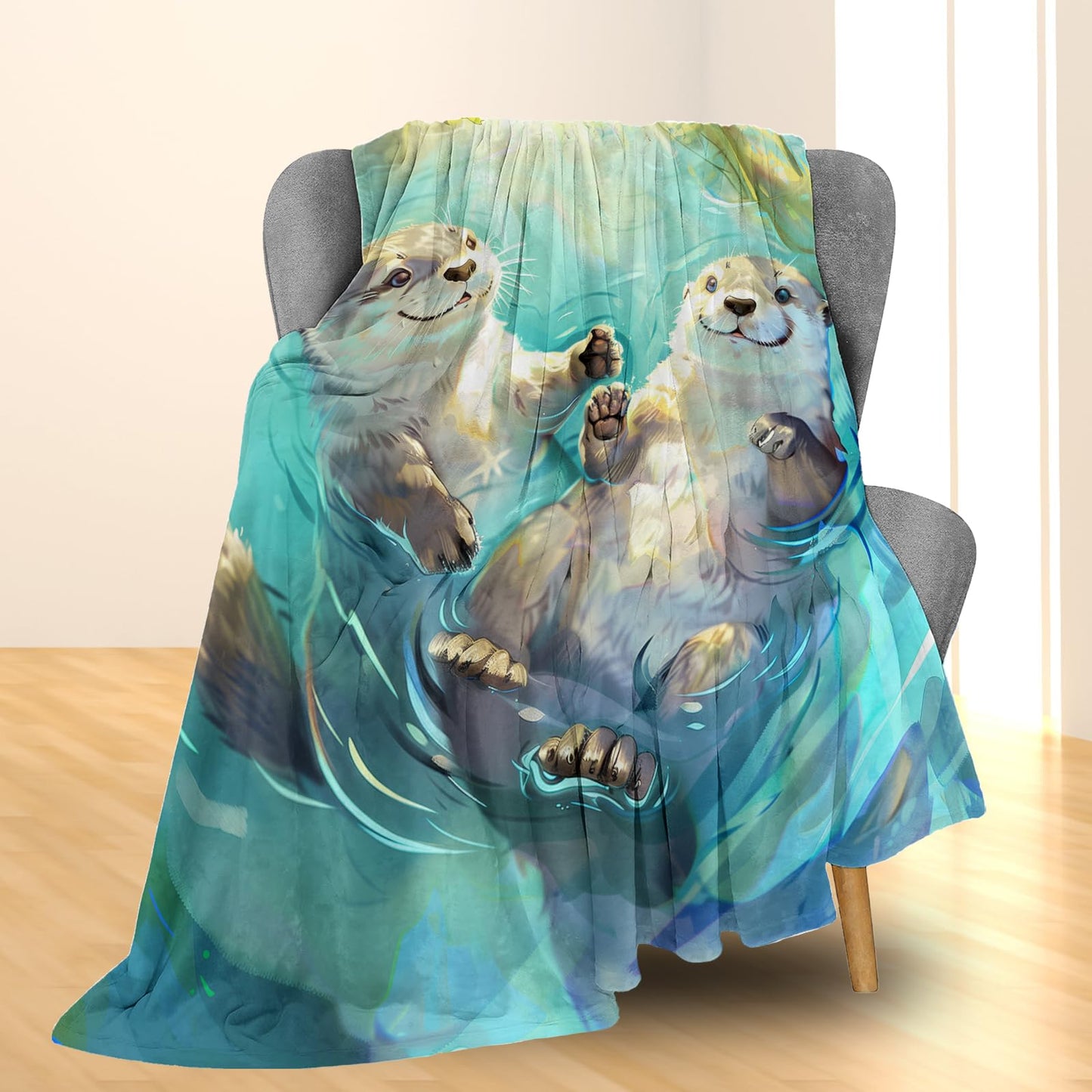 Ti Caldi Cute Swimming Otter Blanket - Soft Warm Fuzzy Flannel Throw Blanket, Cozy Lightweight Blankets for Couch, Bed, Travel & Outdoor Use, Ideal for Adults Kids Women Boys Girls 50×60 in