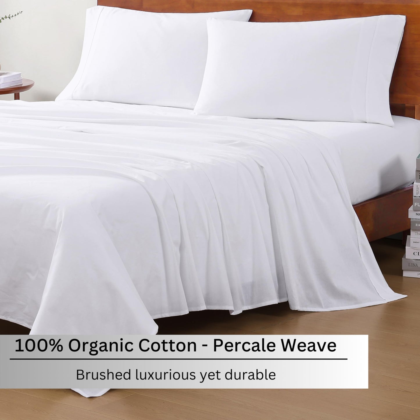 LANE LINEN 100% Organic Cotton Twin Sheets Set, 6Pc Twin Bed Sheets, Breathable Cotton Sheets Twin Size Bed Set, Dorm Room Essentials with 15" Deep Pocket Fitted Sheet - White Twin Sheets (2 Pack)