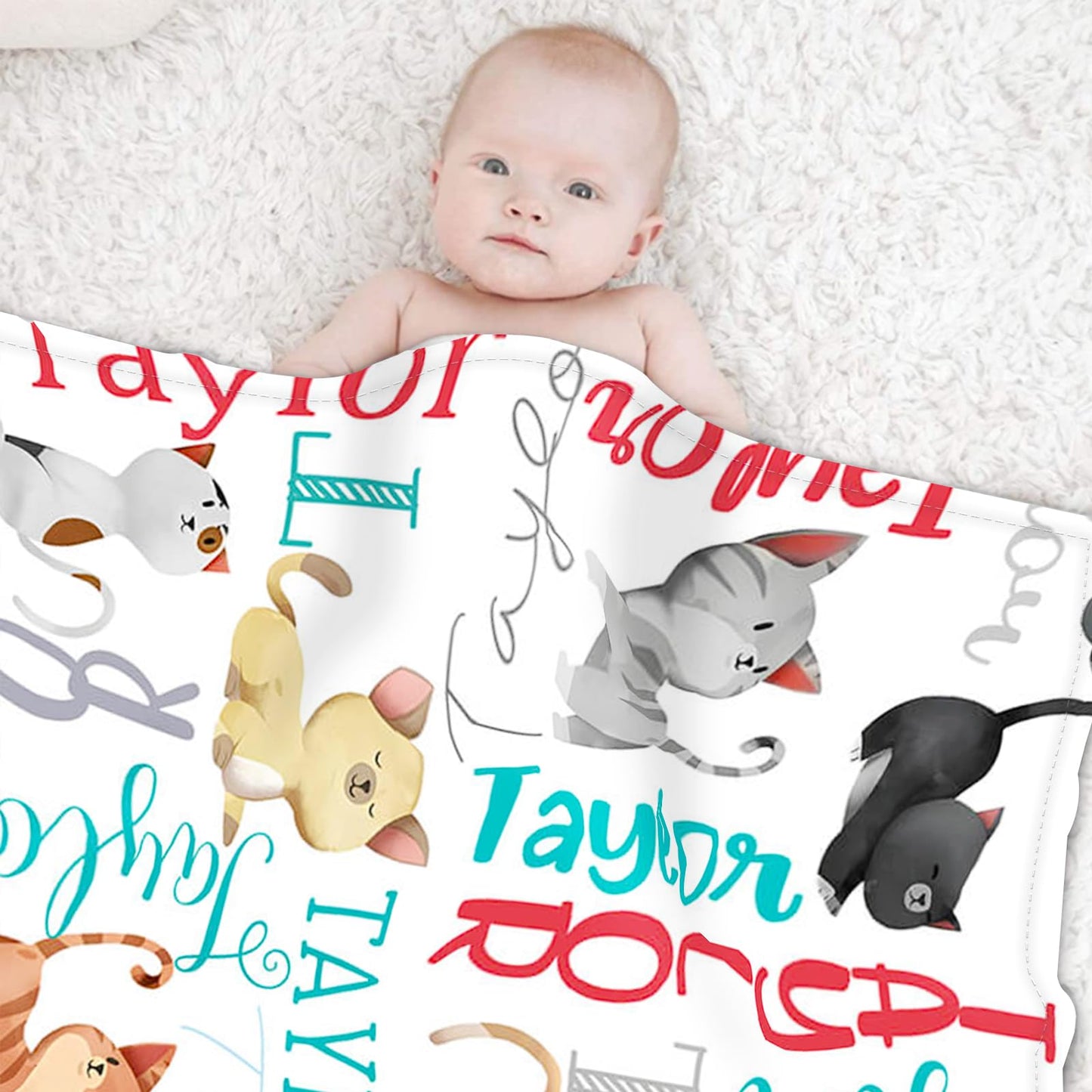ZOTIMEF Custom Baby Blanket - Multi-Fonts Name with Cats Design - Personalized Flannel Blanket Soft Plush for Boys Girls Holidays Birthdays Gifts Color14