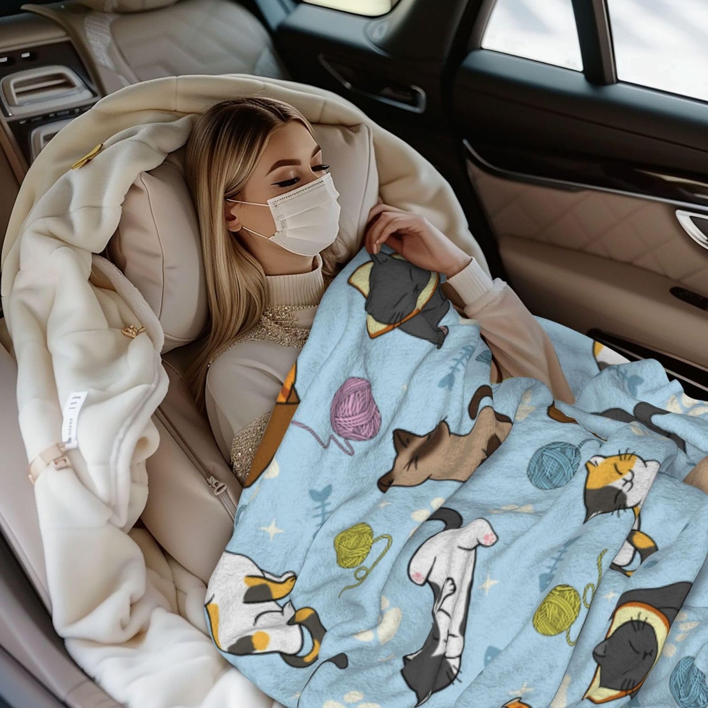 Soft Fluffy Cat Pattern Blanket, Cute Feline Design Cozy Throw Blanket for Adults Kids Pet,Lightweight Warm Plush Fleece Blanket for Couch Bed Sofa, for Cat Lovers 50"x40"